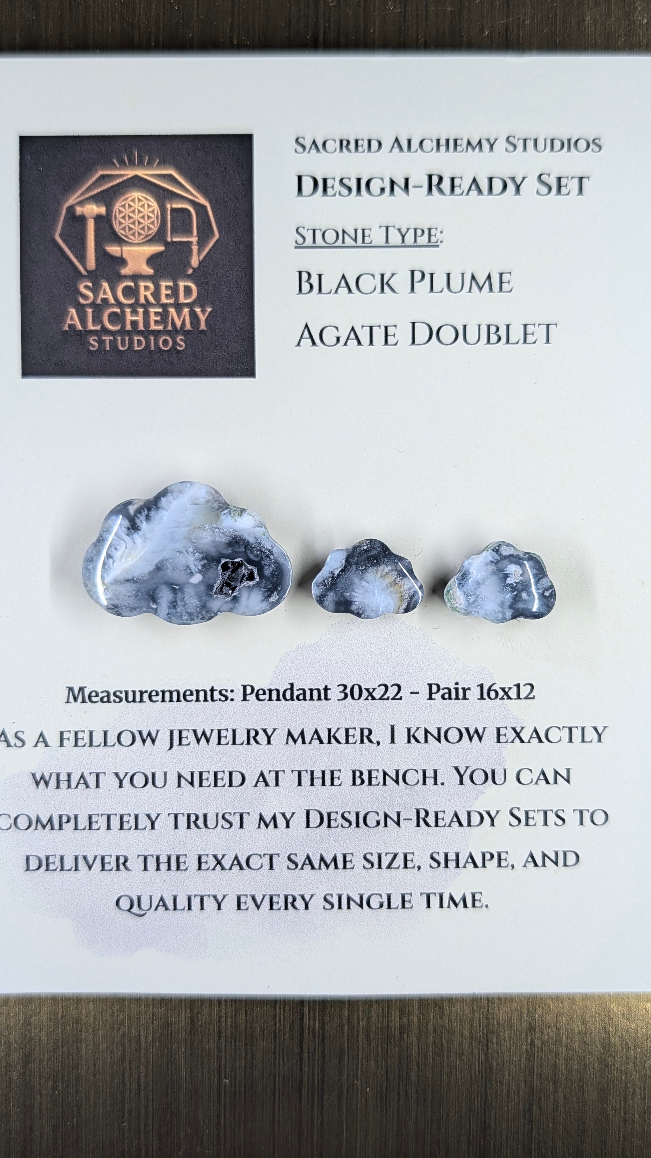 Cloud Shape - Black Plume Agate Doublet - Design-Ready Set