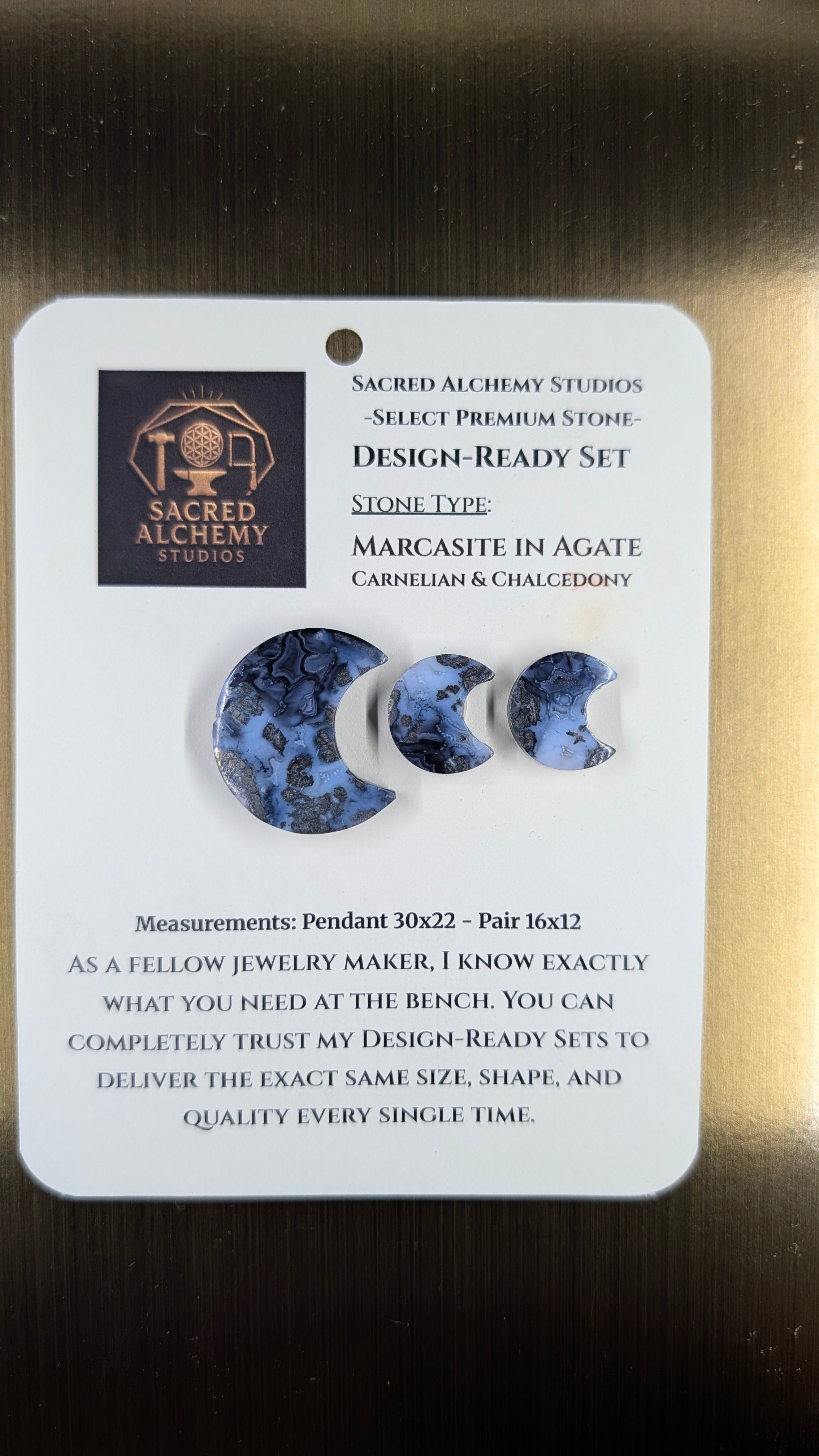 Crescent Moon - Marcasite in Agate - Sacred Alchemy Select - Design-Ready™ Set
