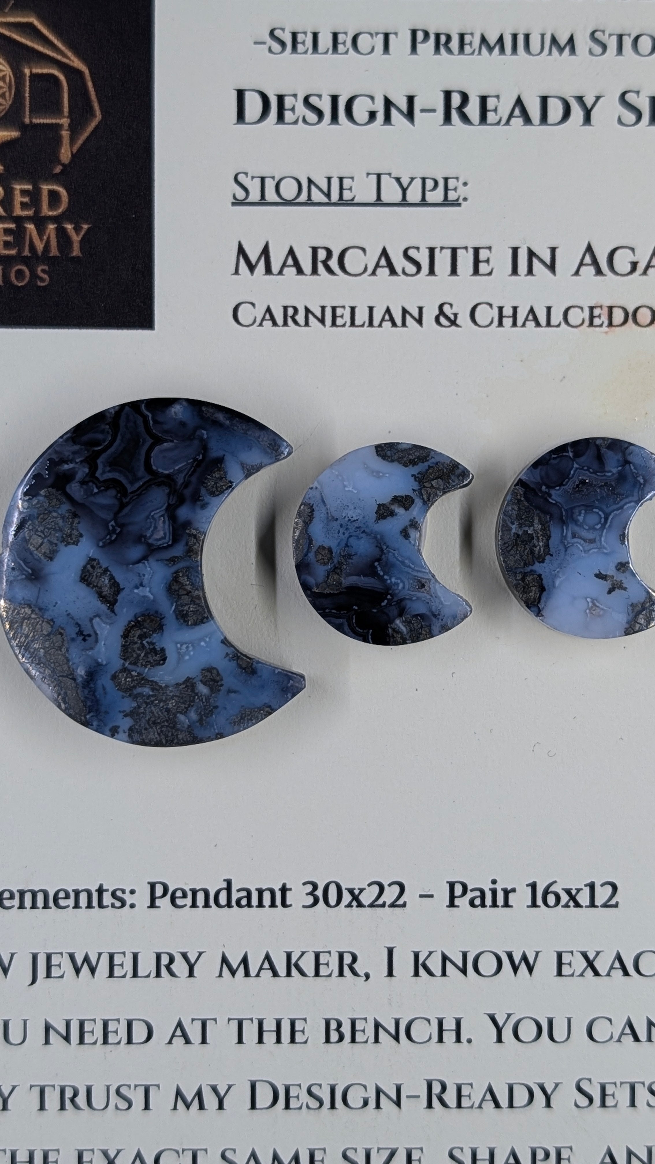 Crescent Moon - Marcasite in Agate - Sacred Alchemy Select - Design-Ready Set