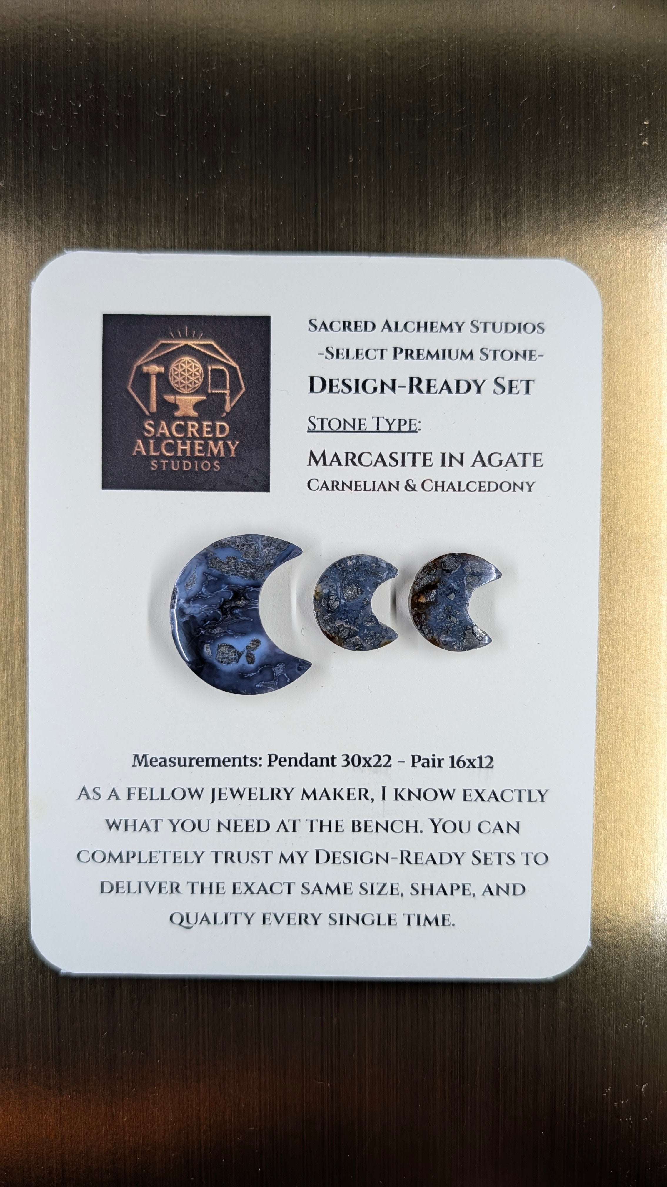 Crescent Moon - Marcasite in Agate - Sacred Alchemy Select - Design-Ready™ Set