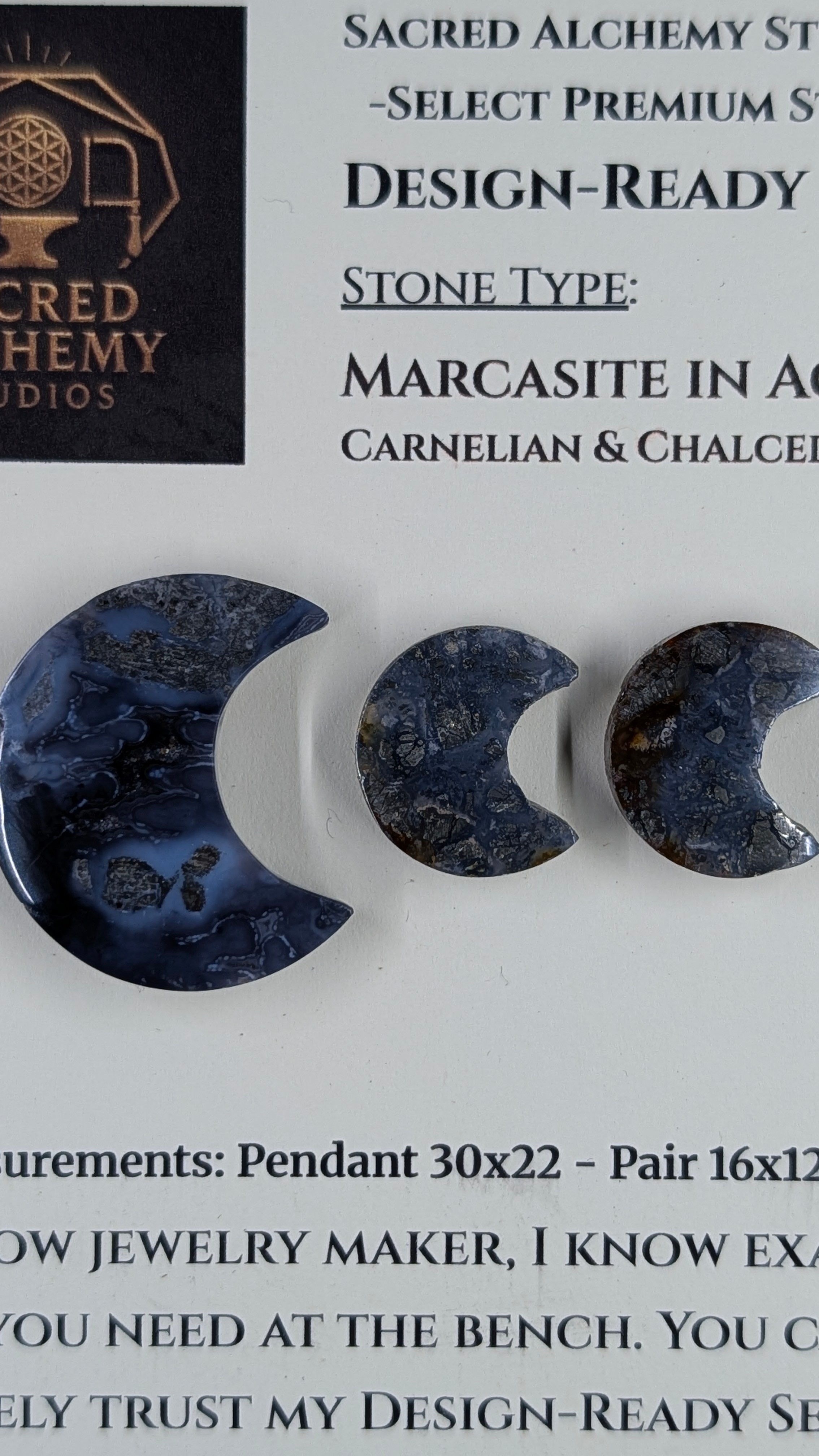 Crescent Moon - Marcasite in Agate - Sacred Alchemy Select - Design-Ready Set