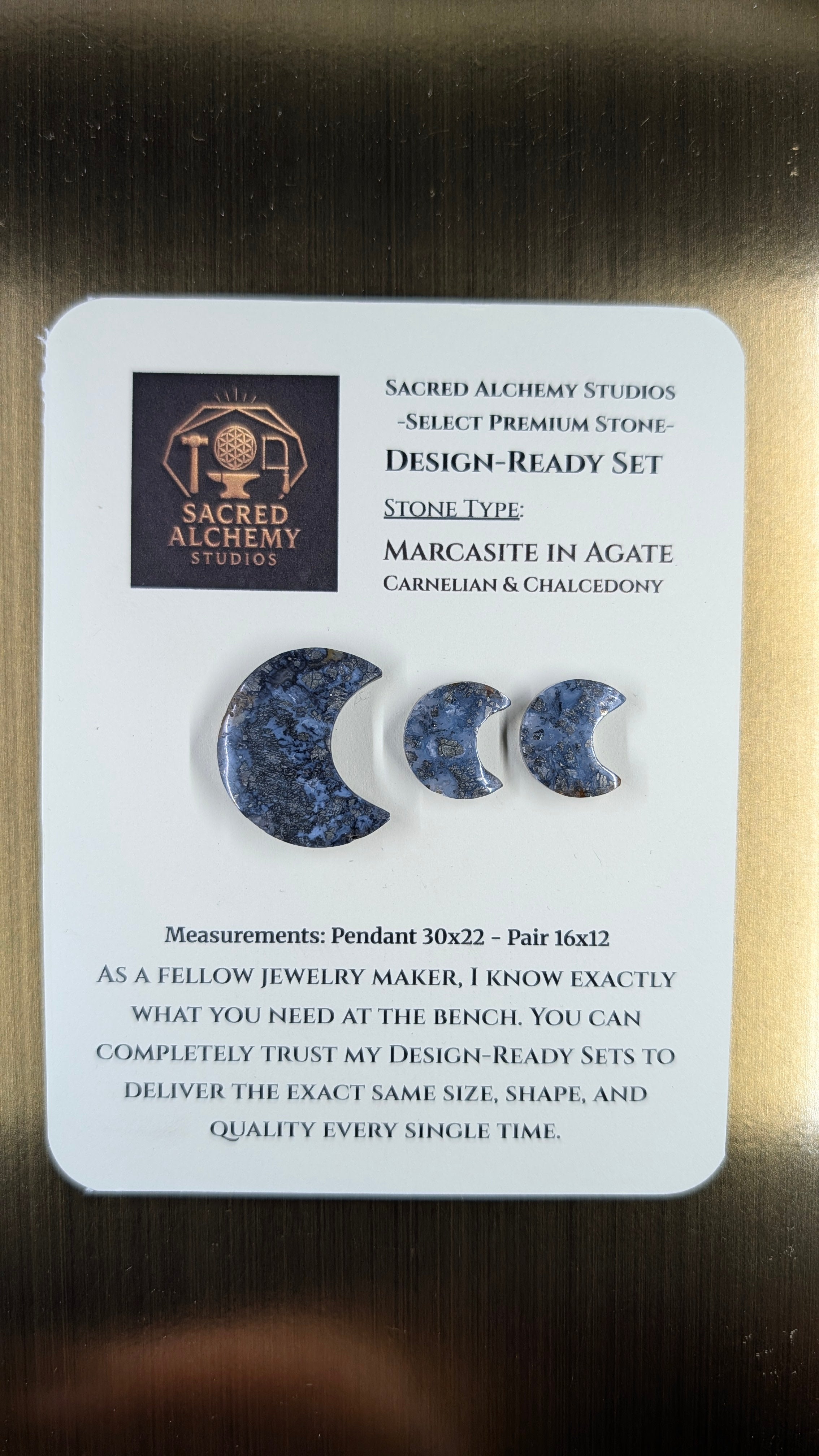 Crescent Moon - Marcasite in Agate - Sacred Alchemy Select - Design-Ready Set