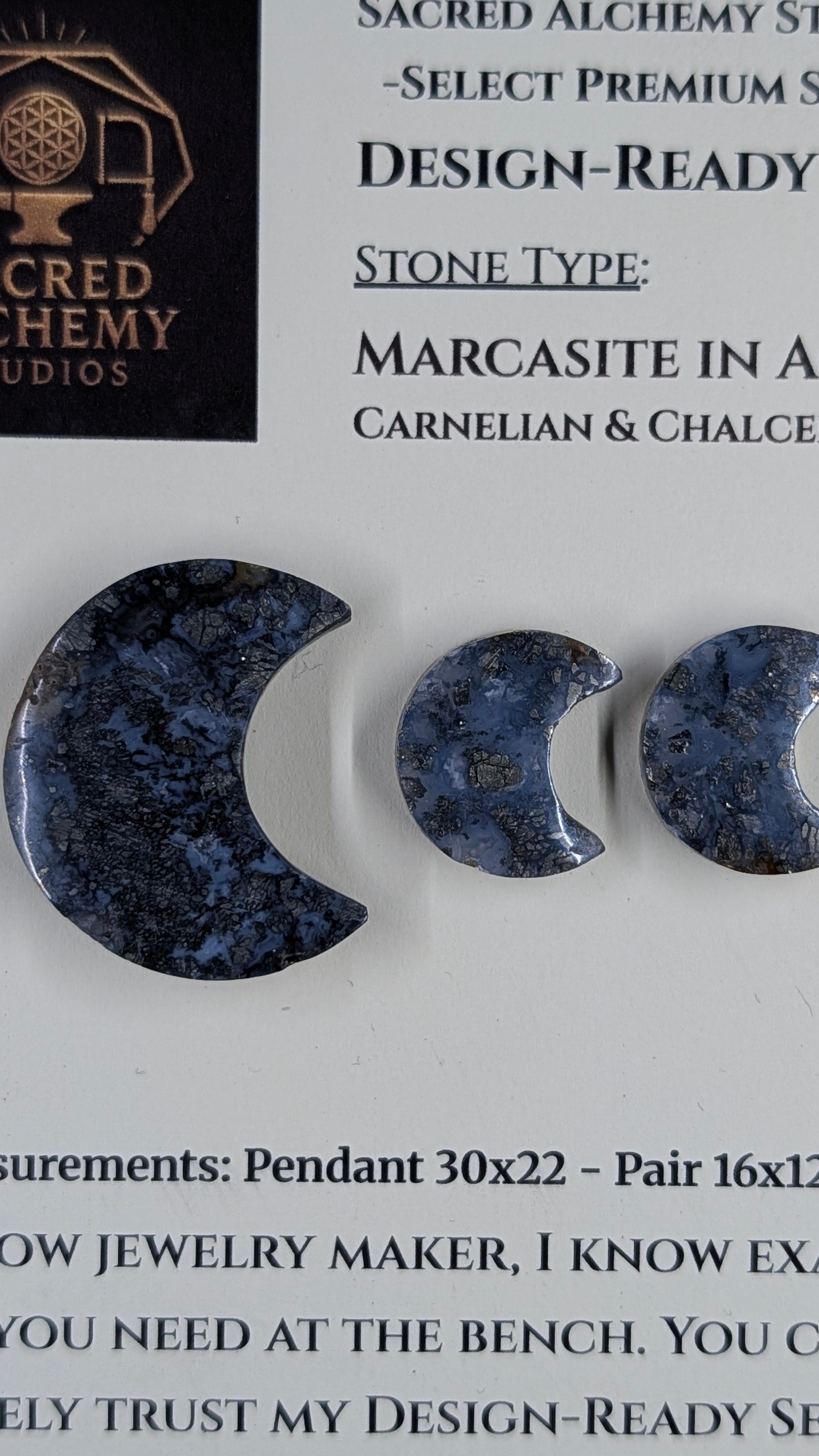 Crescent Moon - Marcasite in Agate - Sacred Alchemy Select - Design-Ready Set