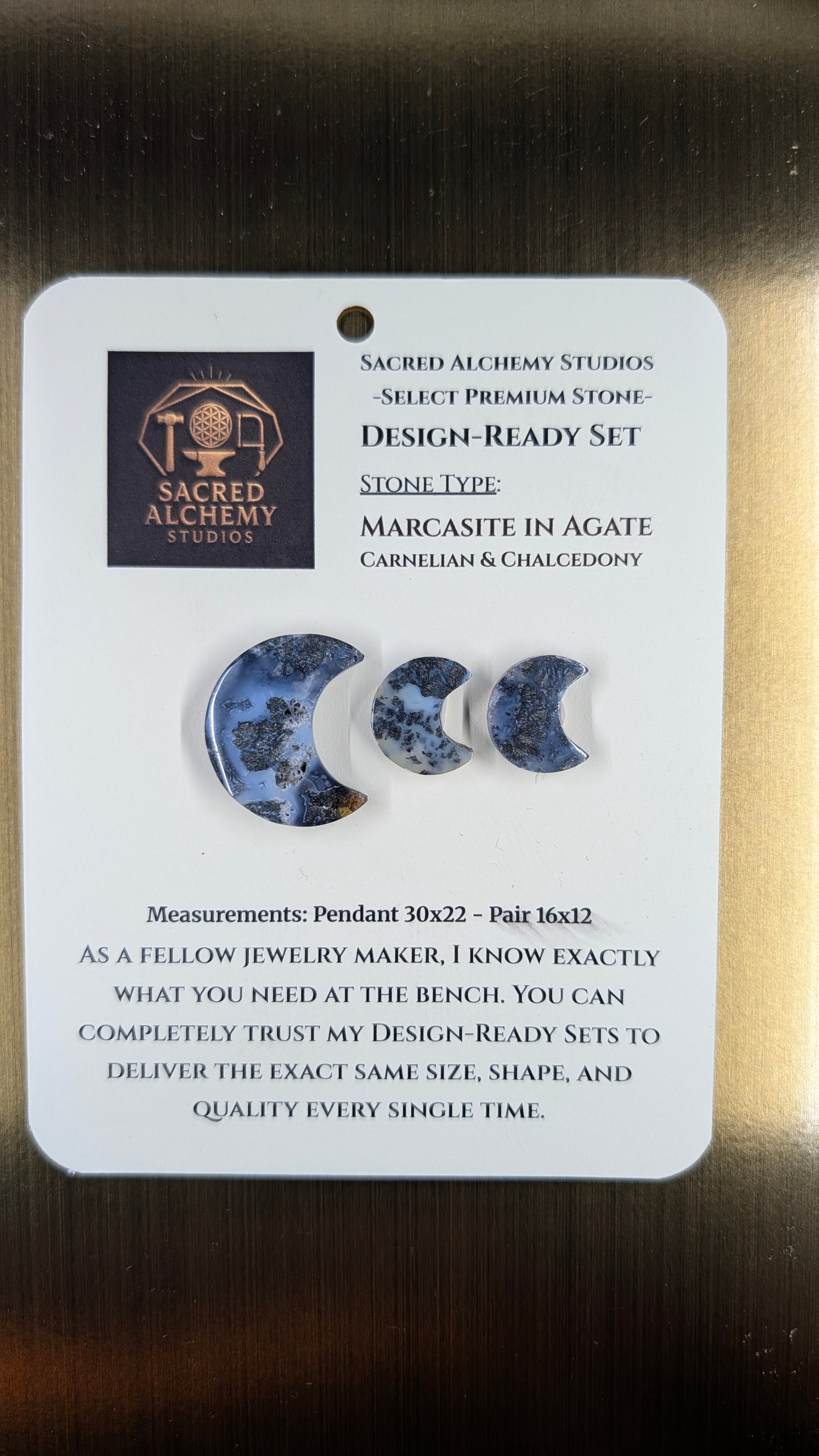Crescent Moon - Marcasite in Agate - Sacred Alchemy Select - Design-Ready Set