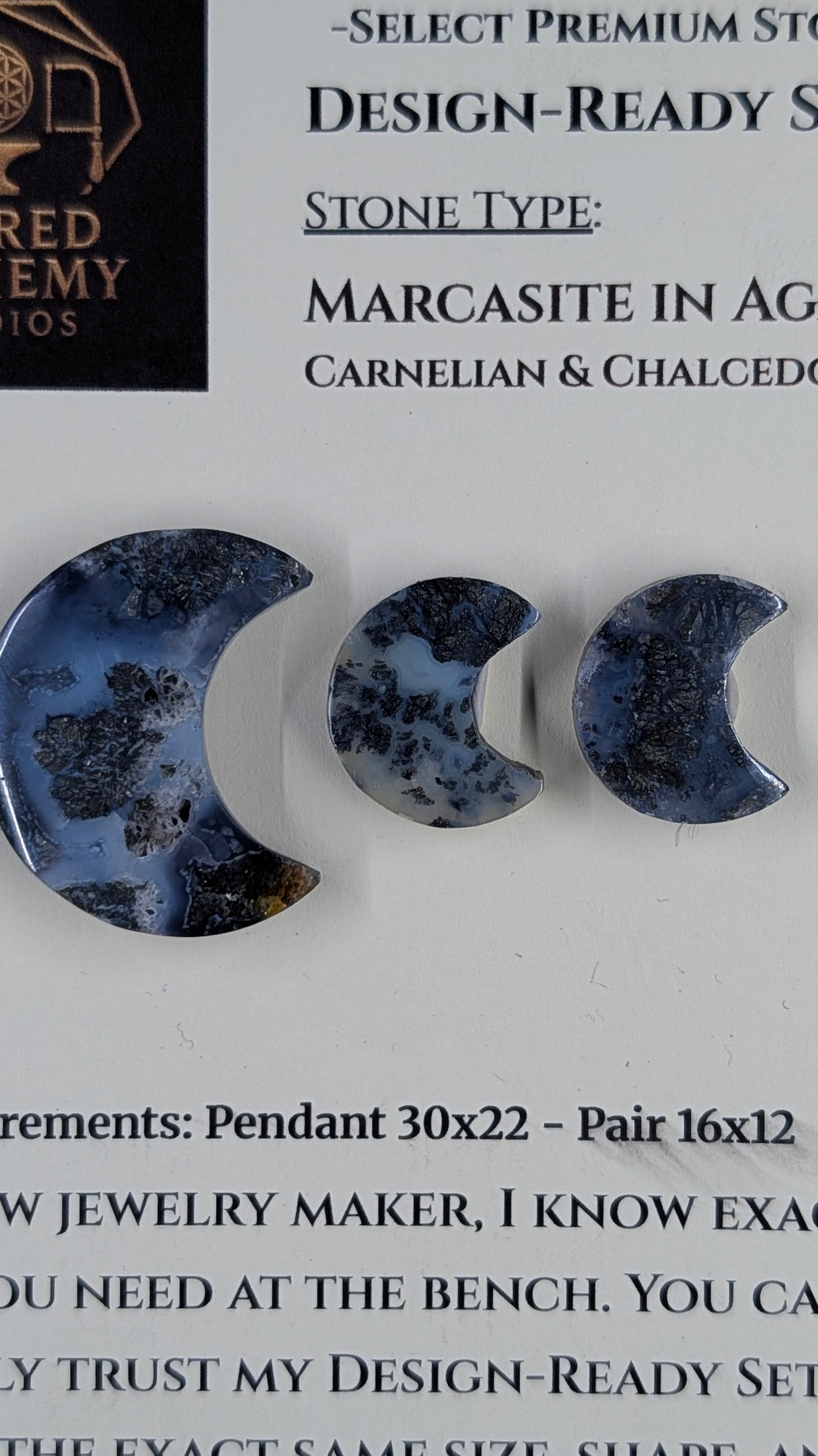 Crescent Moon - Marcasite in Agate - Sacred Alchemy Select - Design-Ready Set