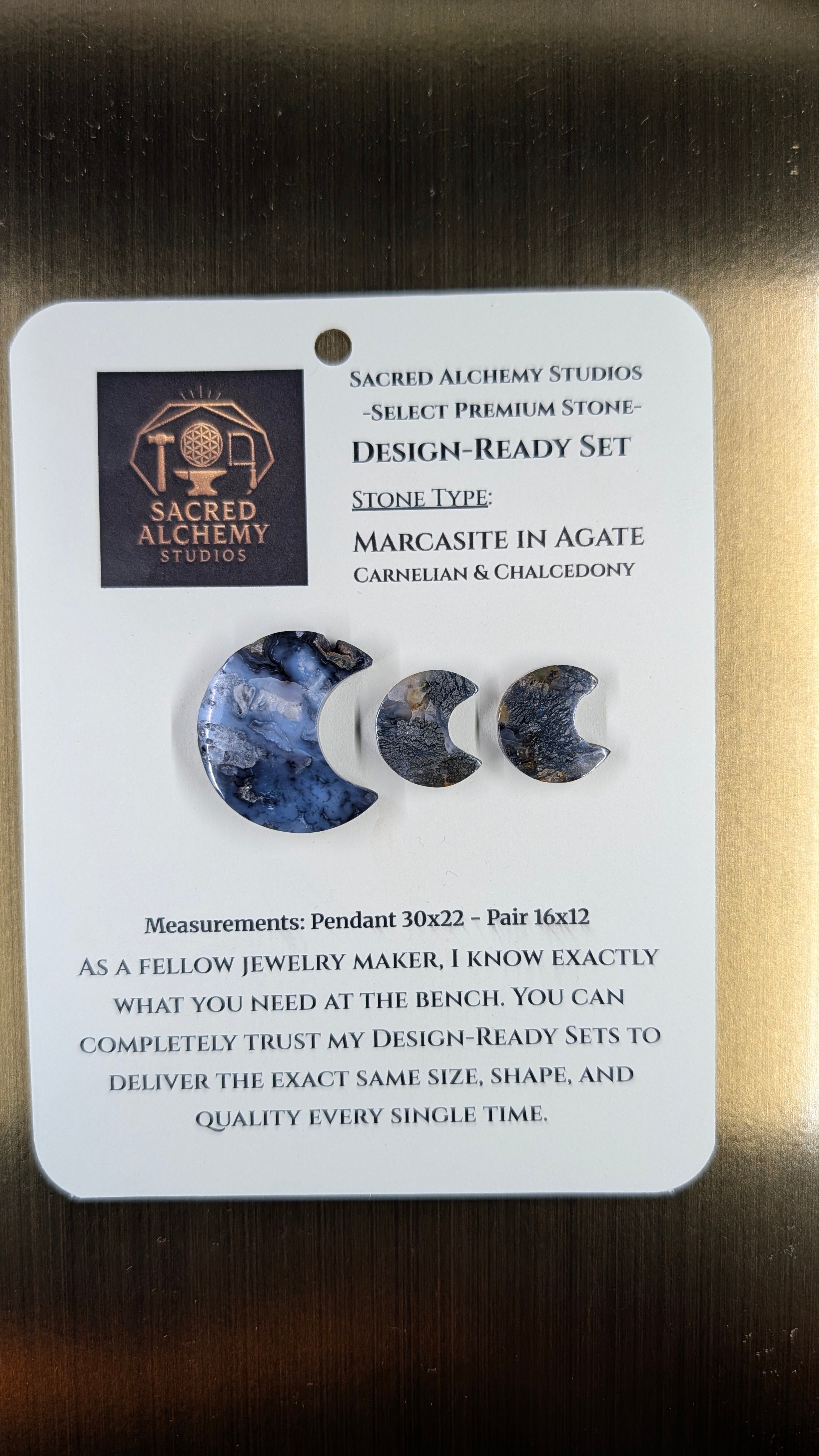 Crescent Moon - Marcasite in Agate - Sacred Alchemy Select - Design-Ready Set