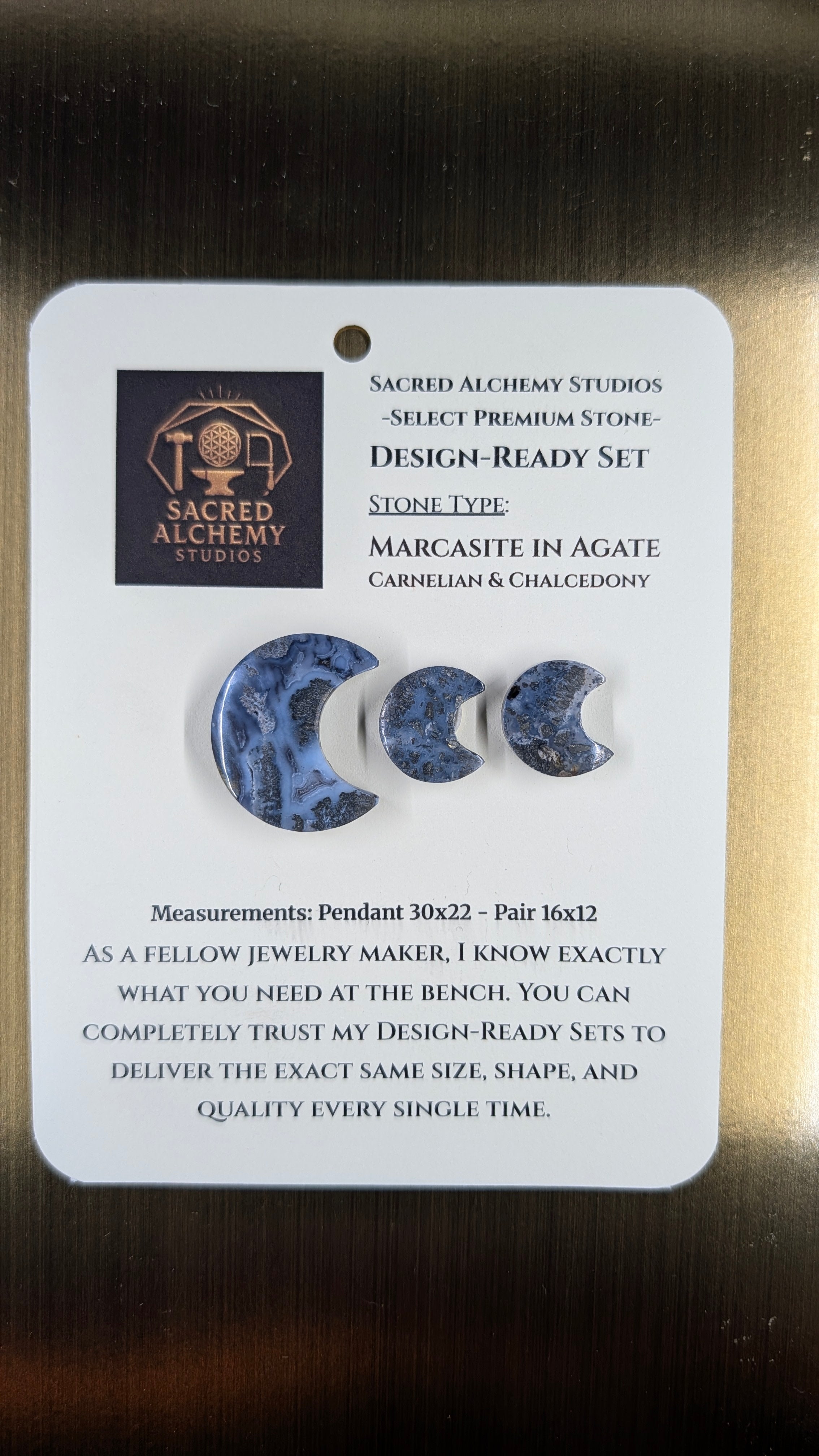Crescent Moon - Marcasite in Agate - Sacred Alchemy Select - Design-Ready Set