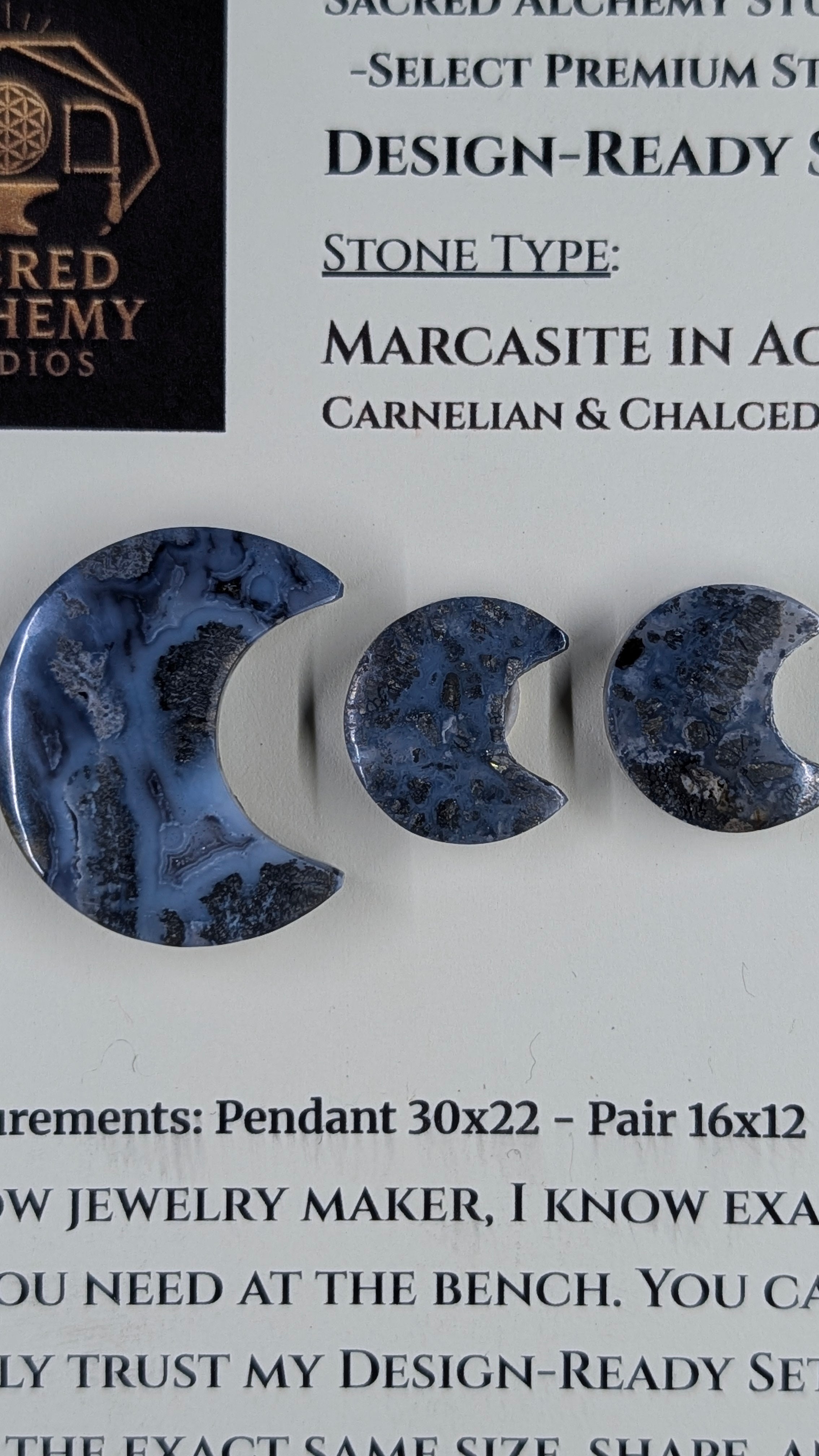 Crescent Moon - Marcasite in Agate - Sacred Alchemy Select - Design-Ready Set