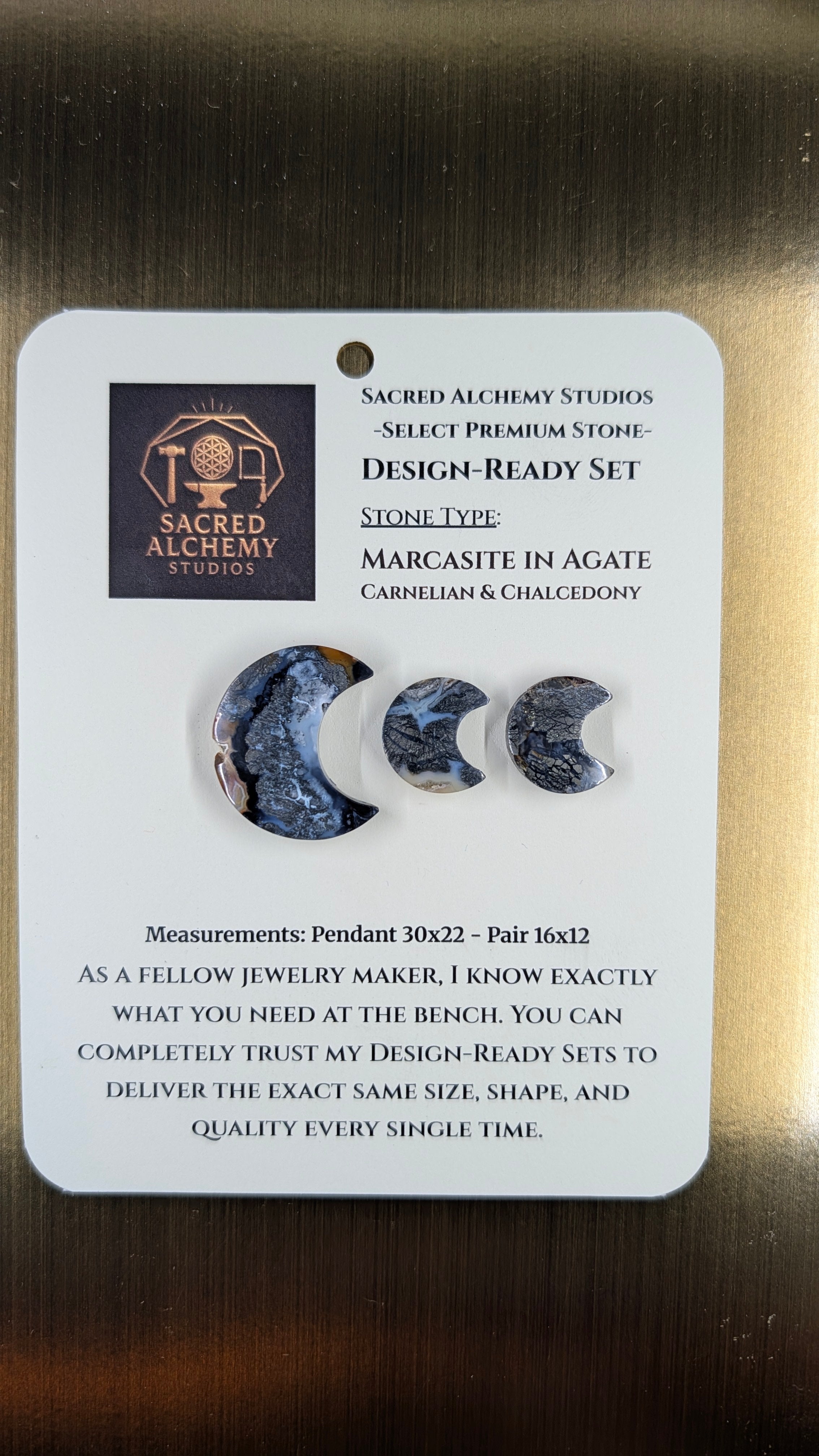 Crescent Moon - Marcasite in Agate - Sacred Alchemy Select - Design-Ready Set