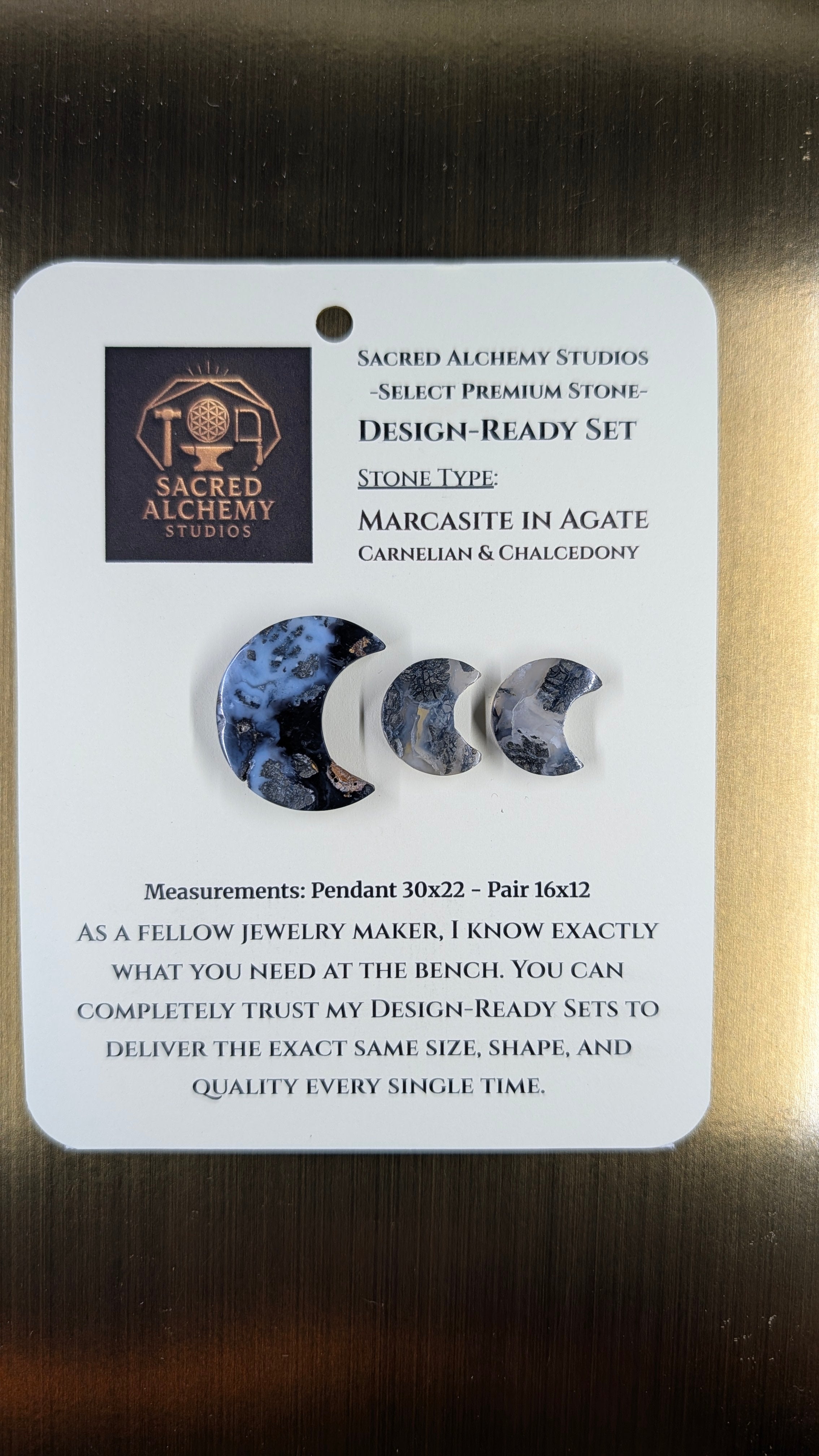 Crescent Moon - Marcasite in Agate - Sacred Alchemy Select - Design-Ready Set
