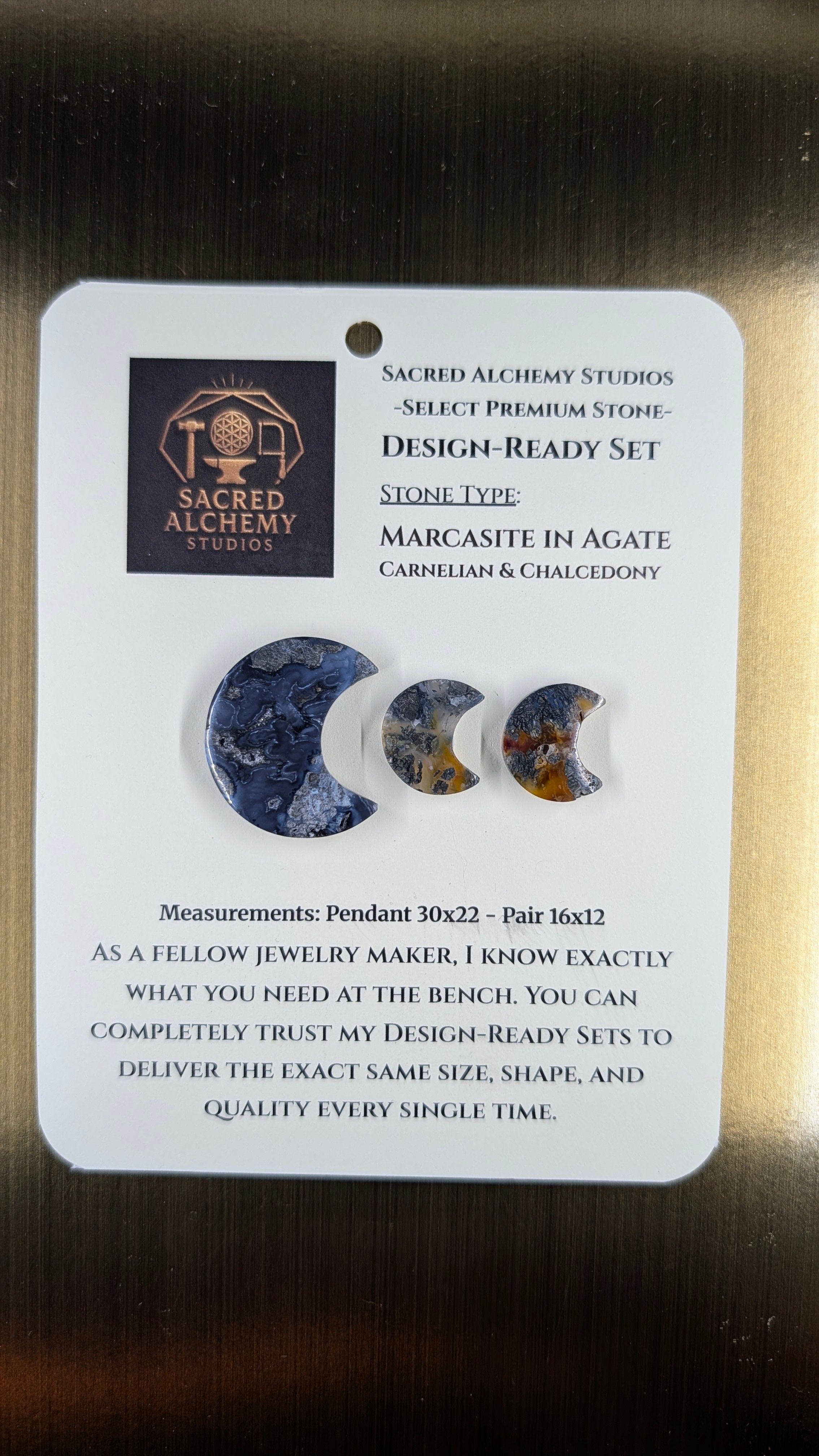 Crescent Moon - Marcasite in Agate - Sacred Alchemy Select - Design-Ready Set