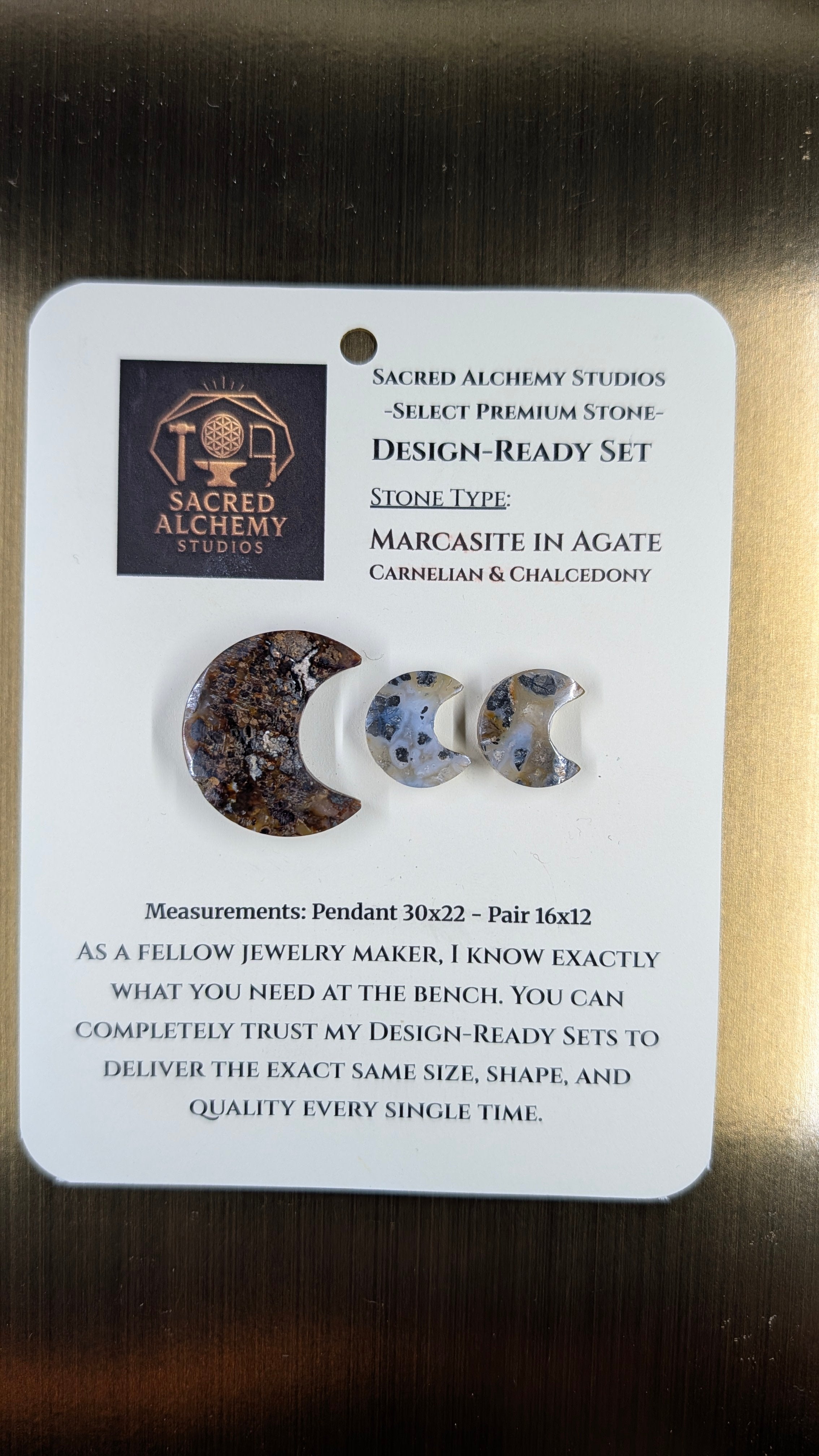 Crescent Moon - Marcasite in Agate - Sacred Alchemy Select - Design-Ready Set