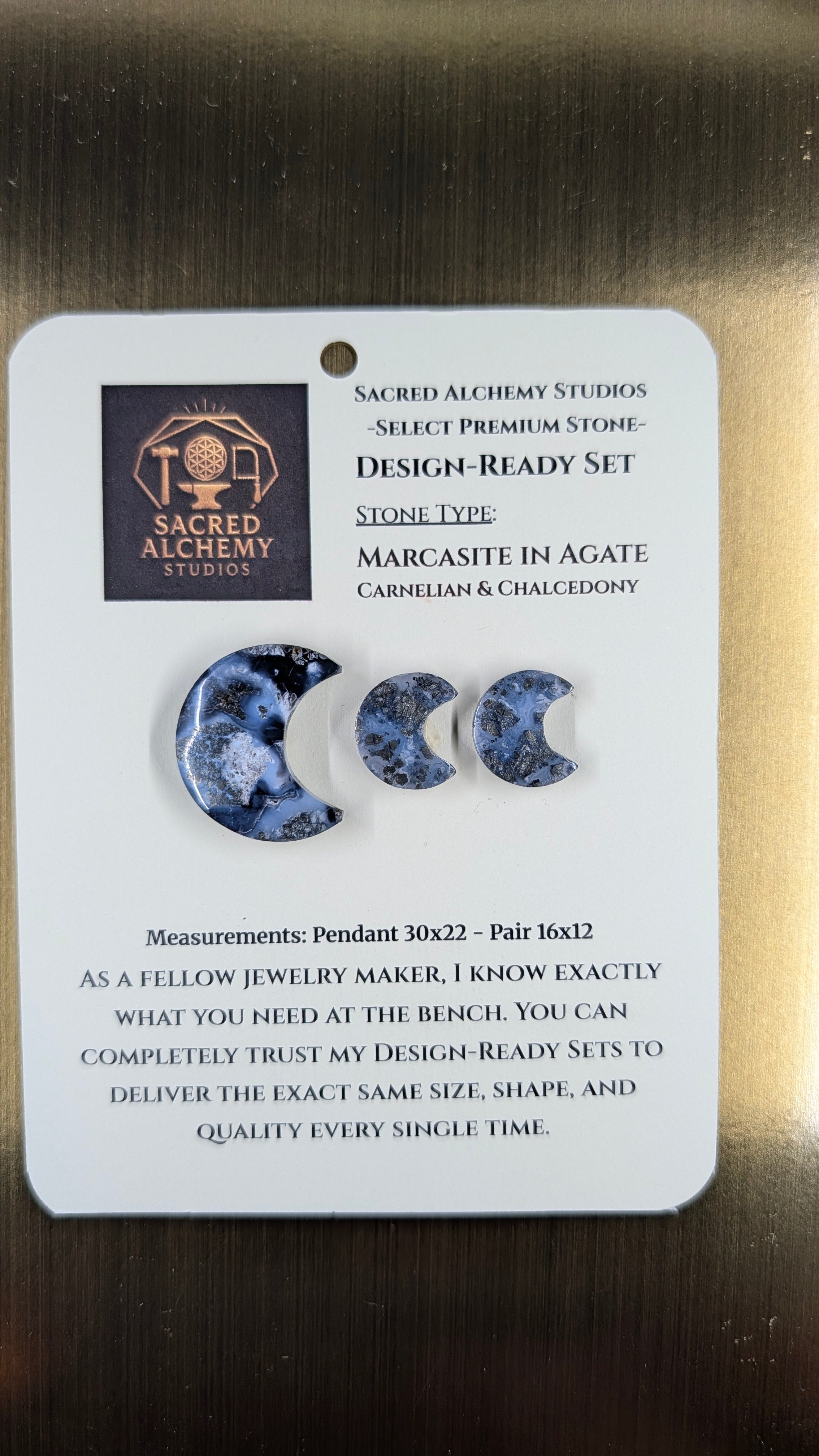 Crescent Moon - Marcasite in Agate - Sacred Alchemy Select - Design-Ready Set