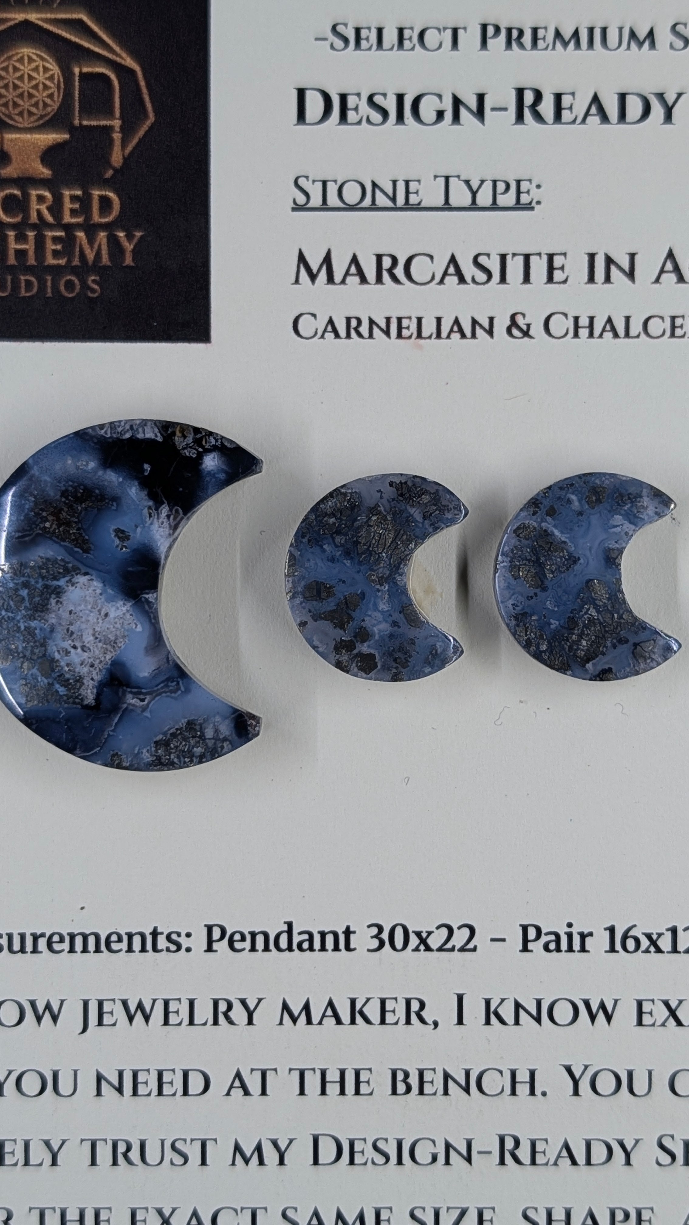 Crescent Moon - Marcasite in Agate - Sacred Alchemy Select - Design-Ready Set