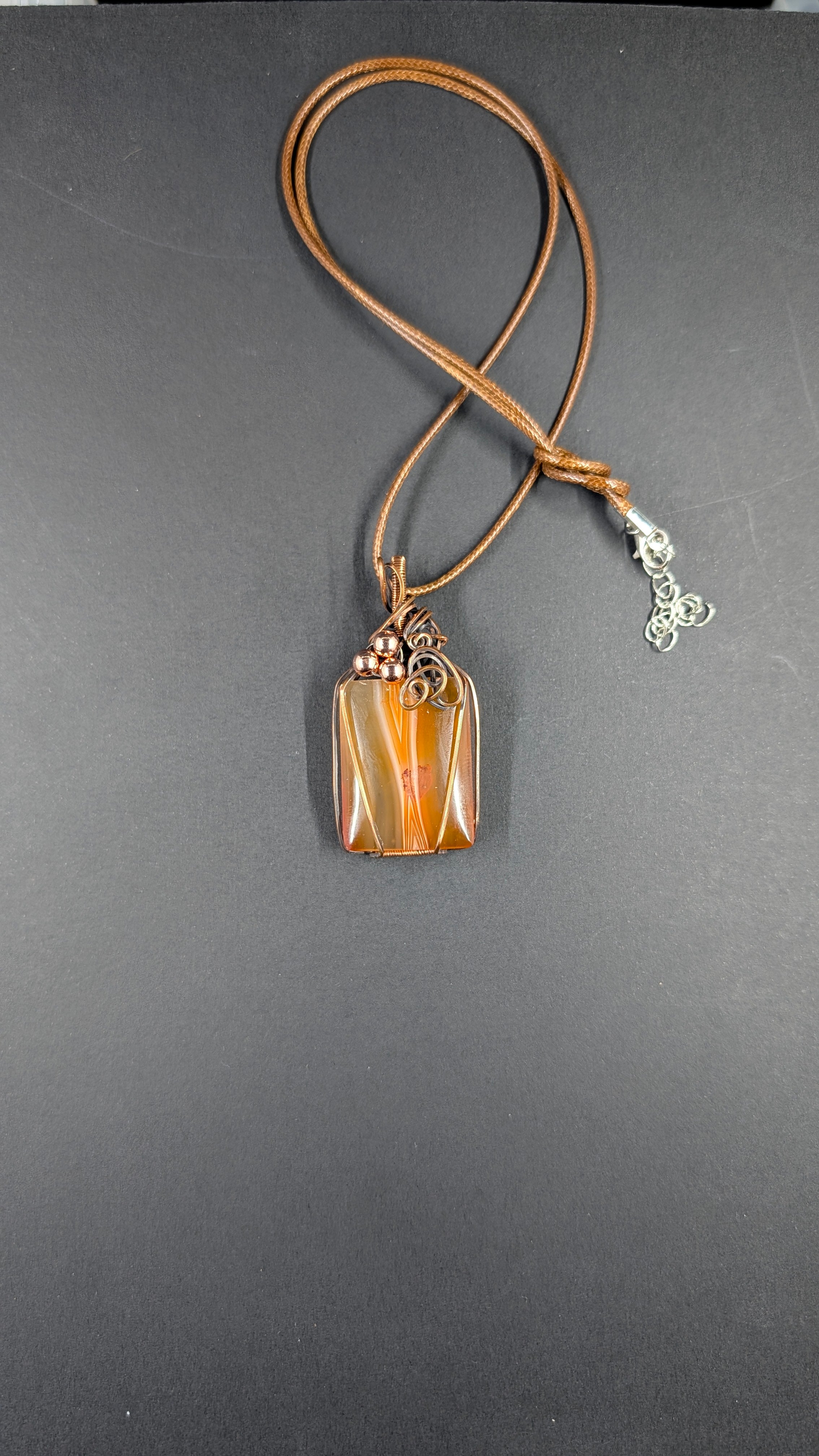 Handcrafted Rectangle Carnelian Wire Wrapped Pendant in Pure Copper