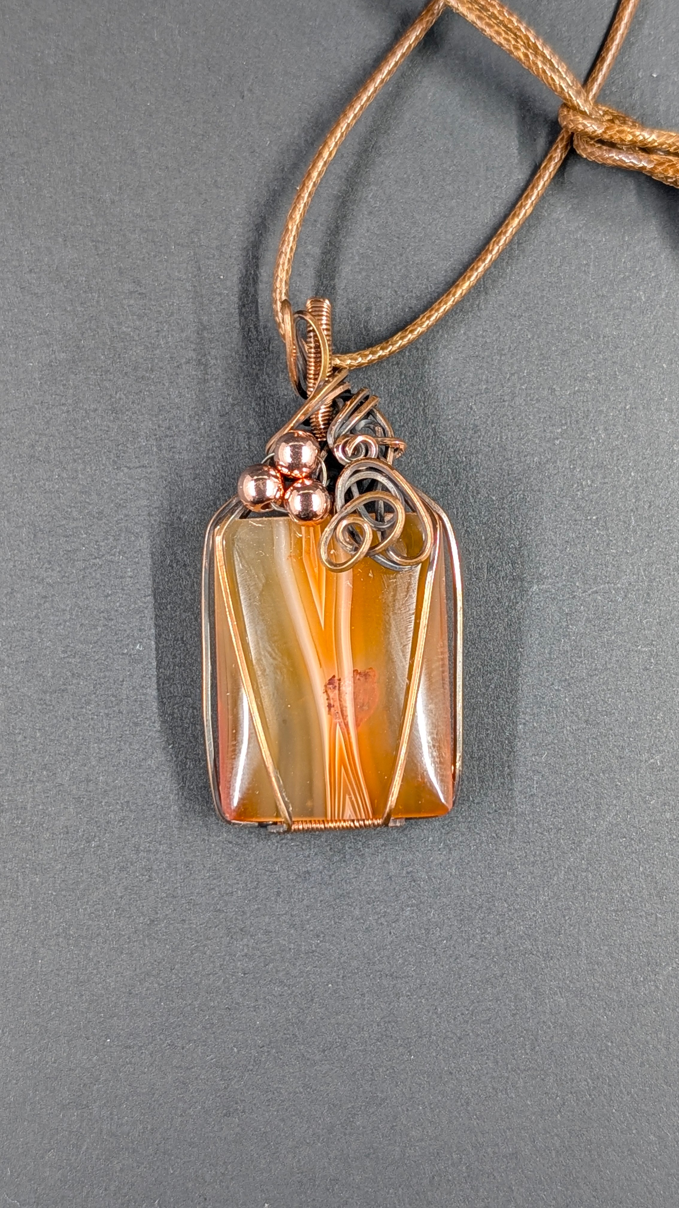 Handcrafted Rectangle Carnelian Wire Wrapped Pendant in Pure Copper