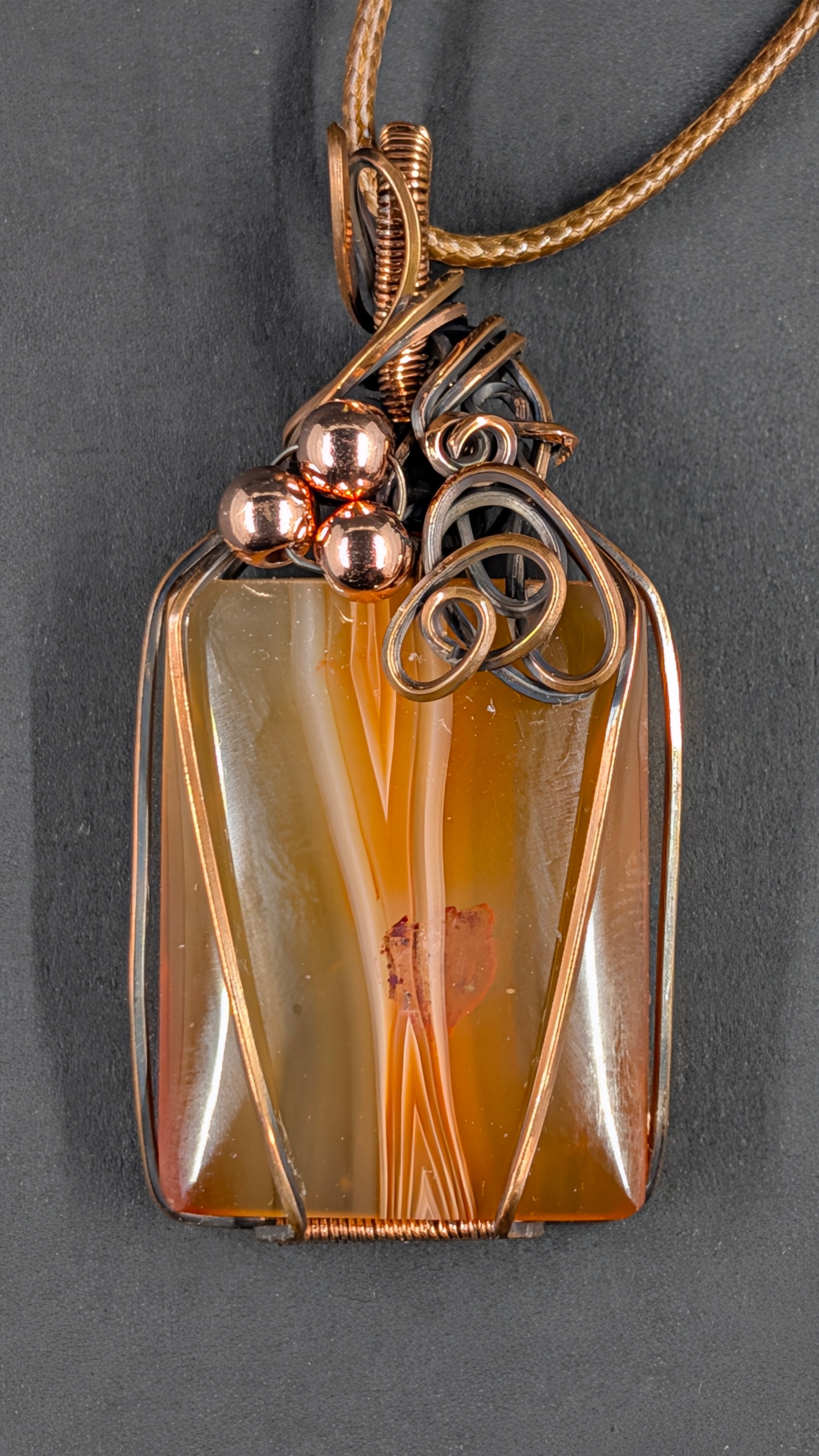 Handcrafted Rectangle Carnelian Wire Wrapped Pendant in Pure Copper