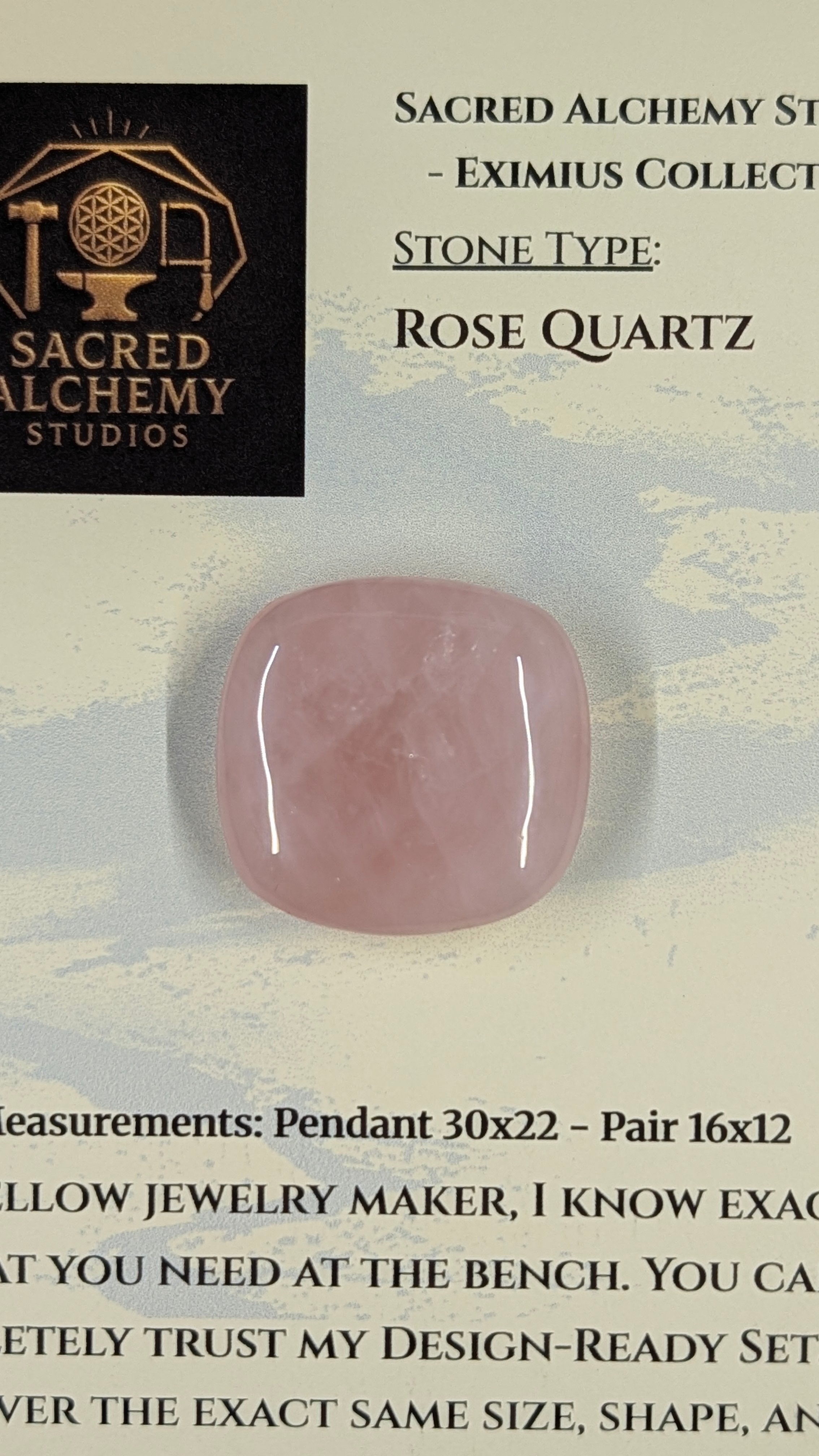 Sacred Alchemy Eximius Collection | Handcrafted Square Cushion Rose Quartz Cabochon (Minas Gerais, Brazil)
