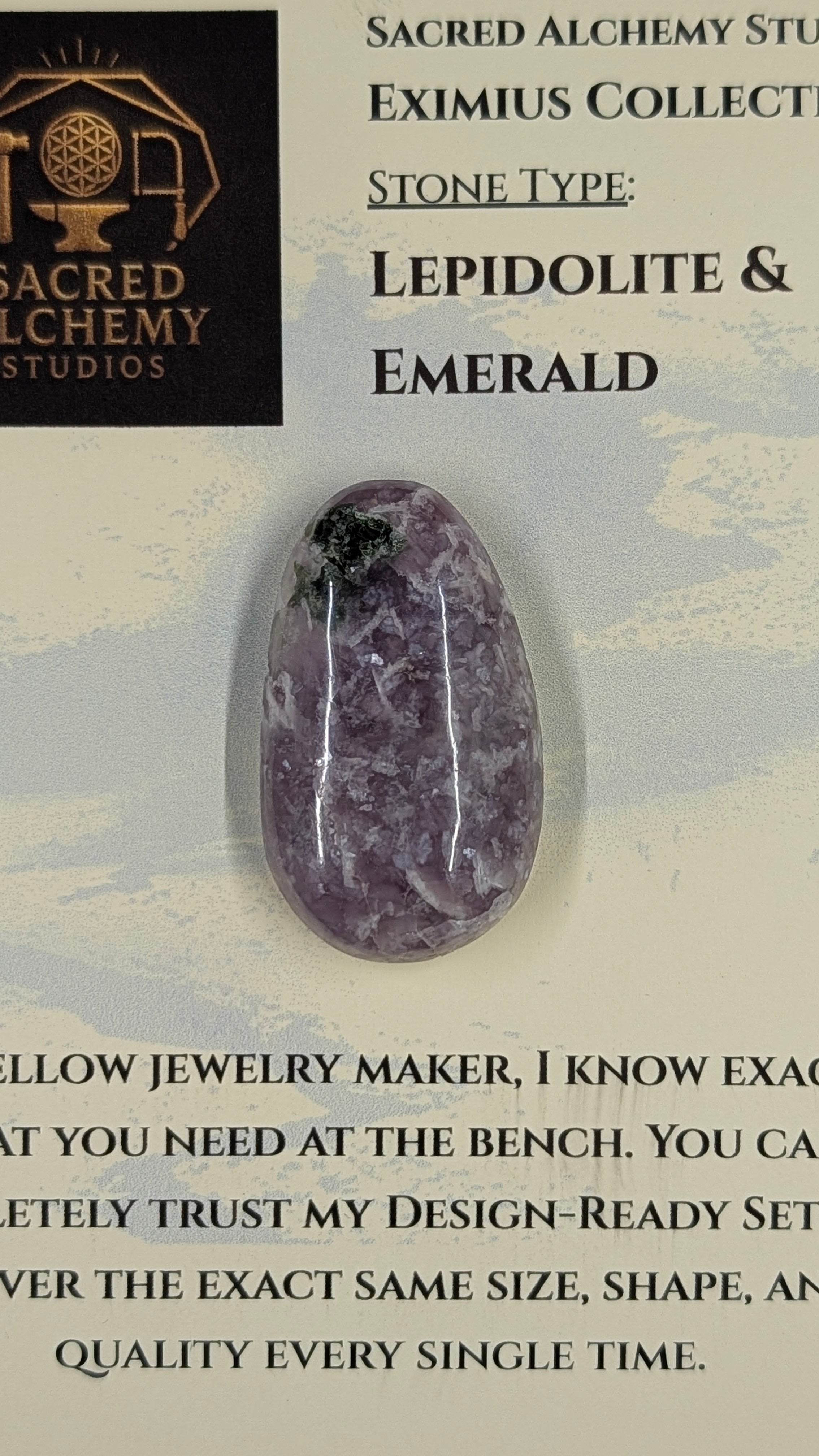 Sacred Alchemy Eximius Collection | Handcrafted Lepidolite & Emerald Cabochon (Minas Gerais, Brazil)
