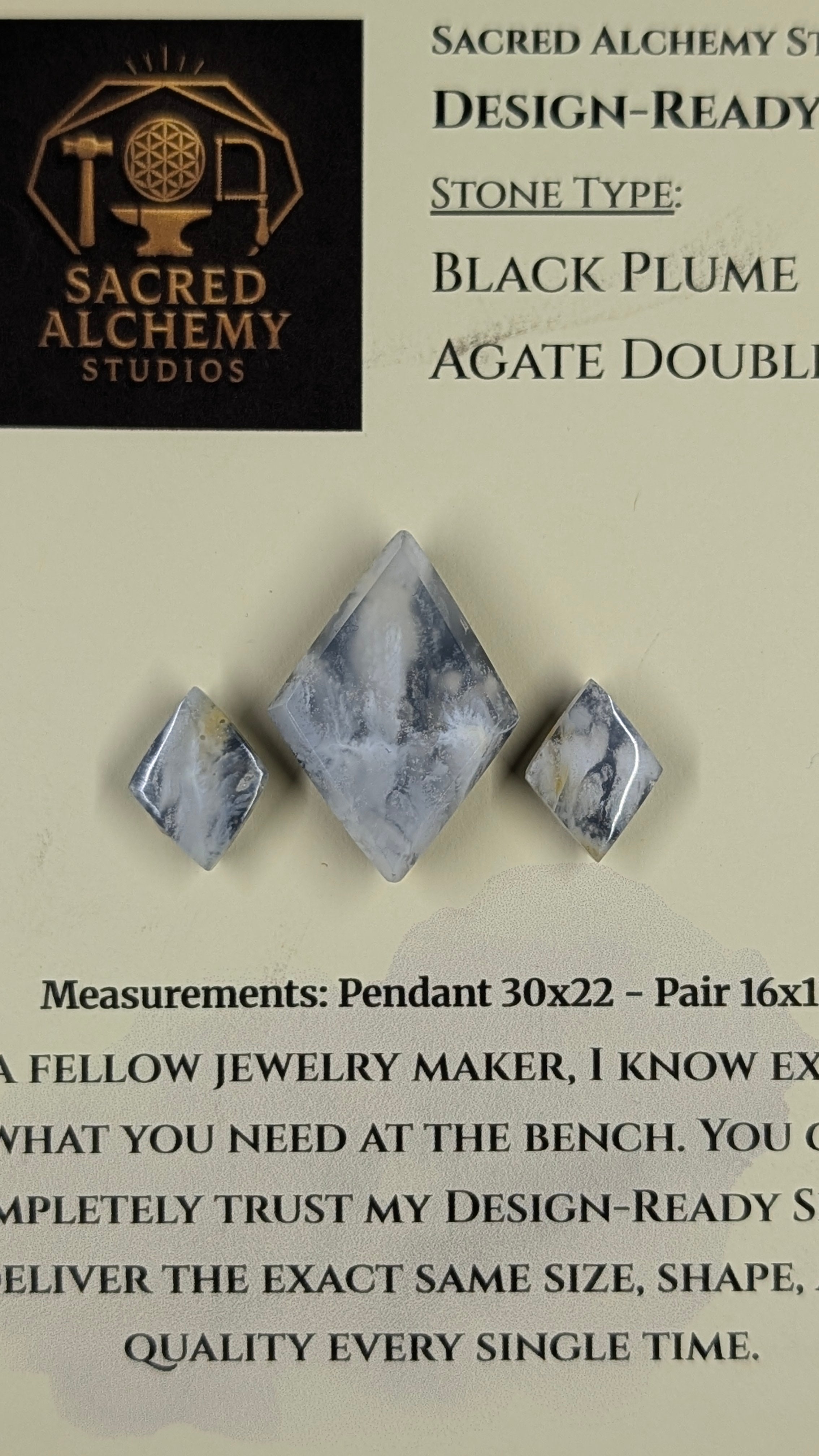 Rhombus Shape - Black Plume Agate Doublet - Design-Ready™™ Set
