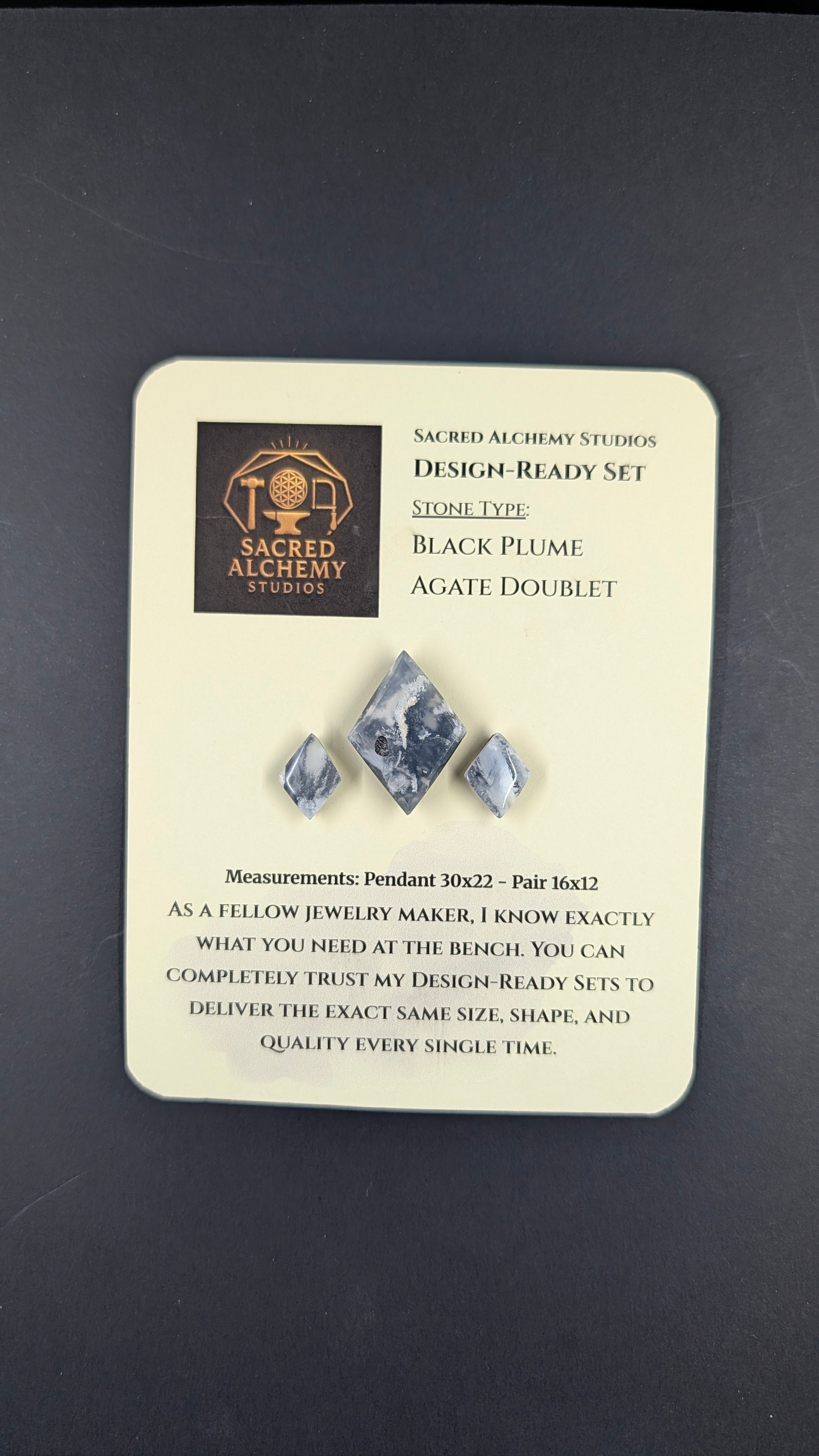Rhombus Shape - Black Plume Agate Doublet - Design-Ready™™ Set