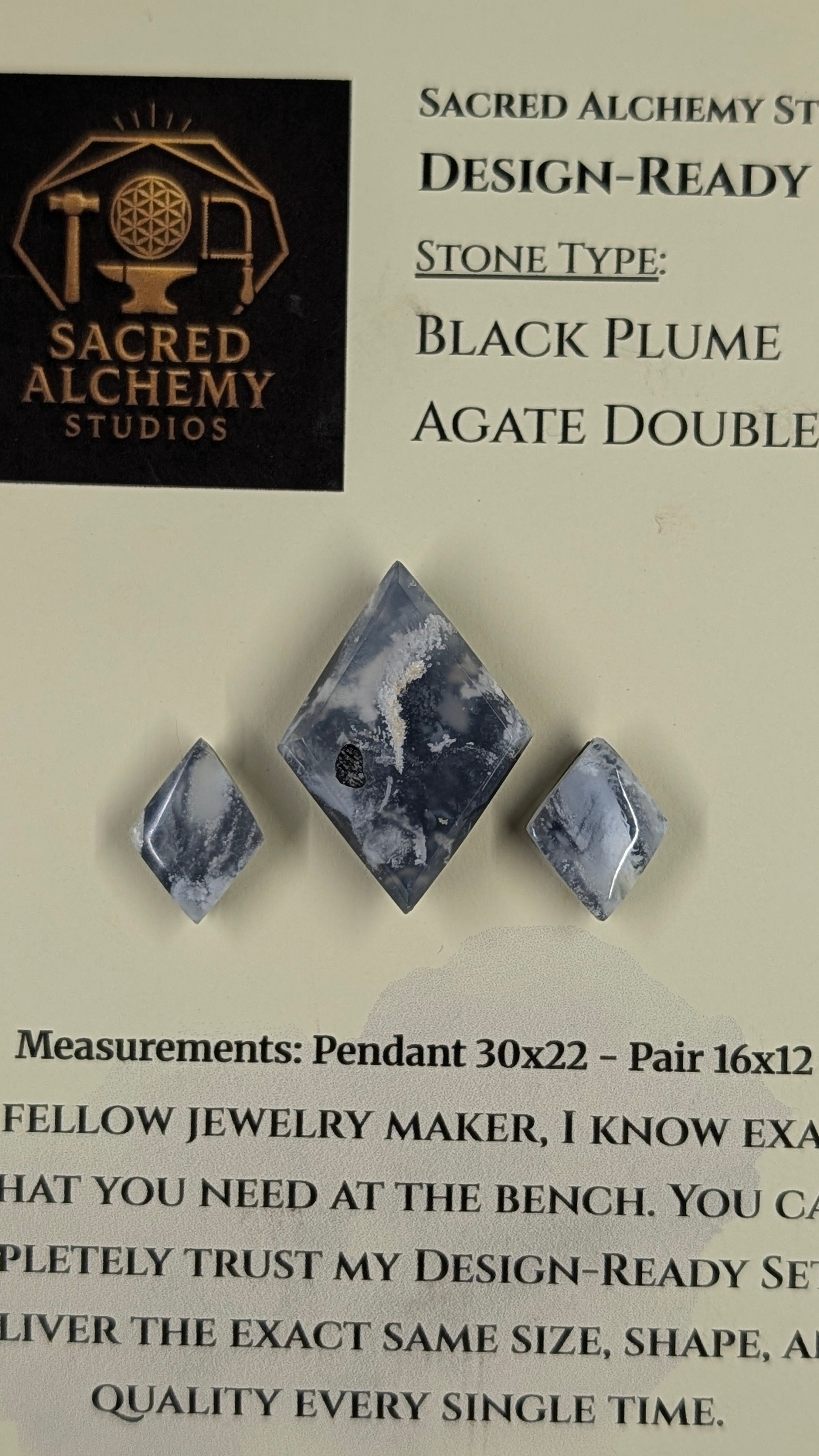 Rhombus Shape - Black Plume Agate Doublet - Design-Ready™™ Set