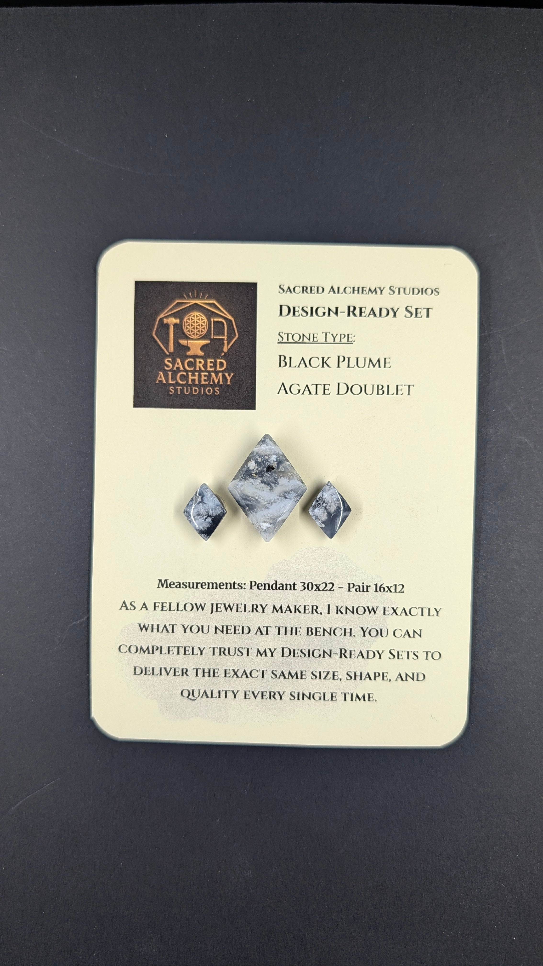 Rhombus Shape - Black Plume Agate Doublet - Design-Ready™™ Set