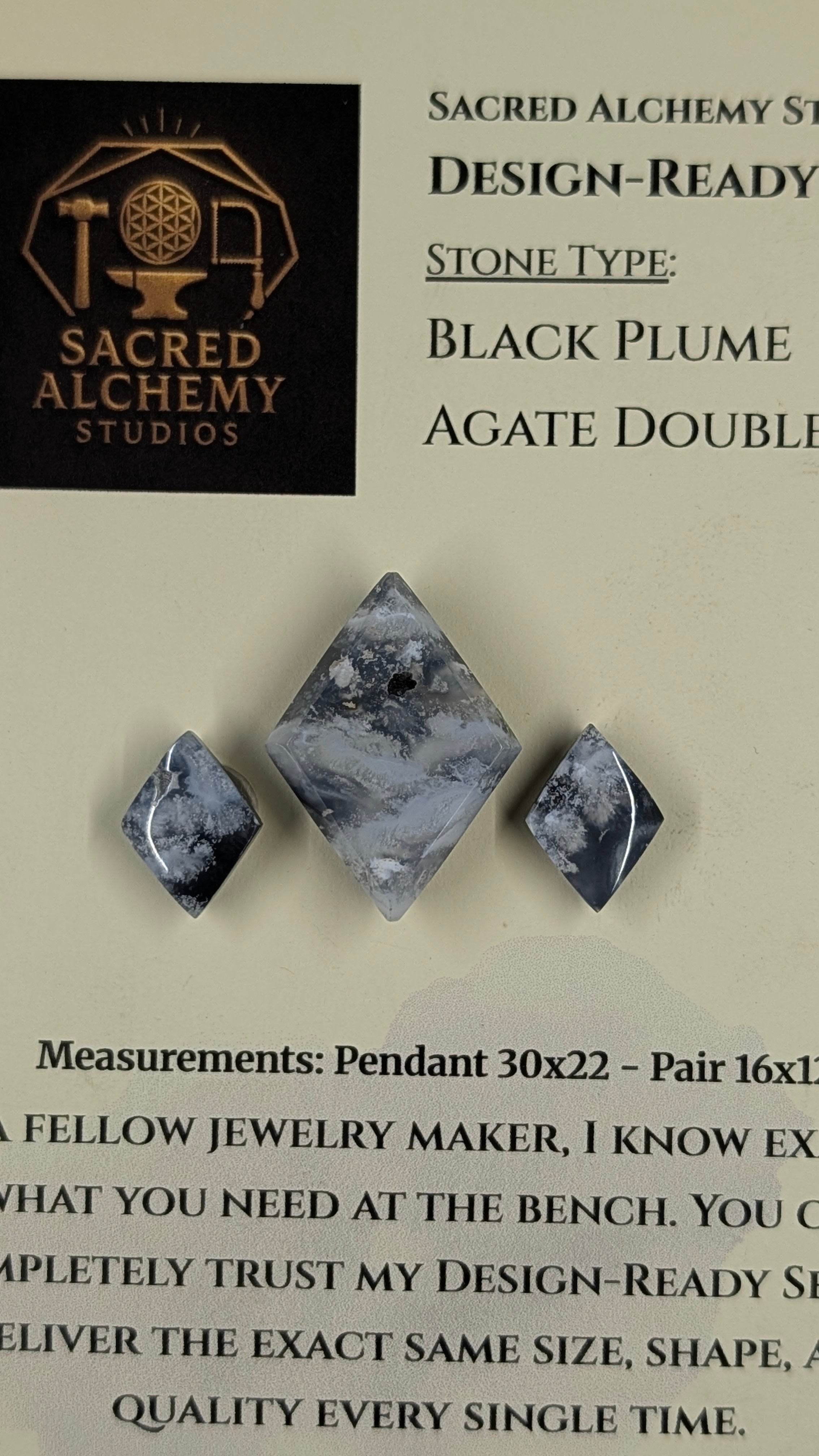 Rhombus Shape - Black Plume Agate Doublet - Design-Ready™™ Set