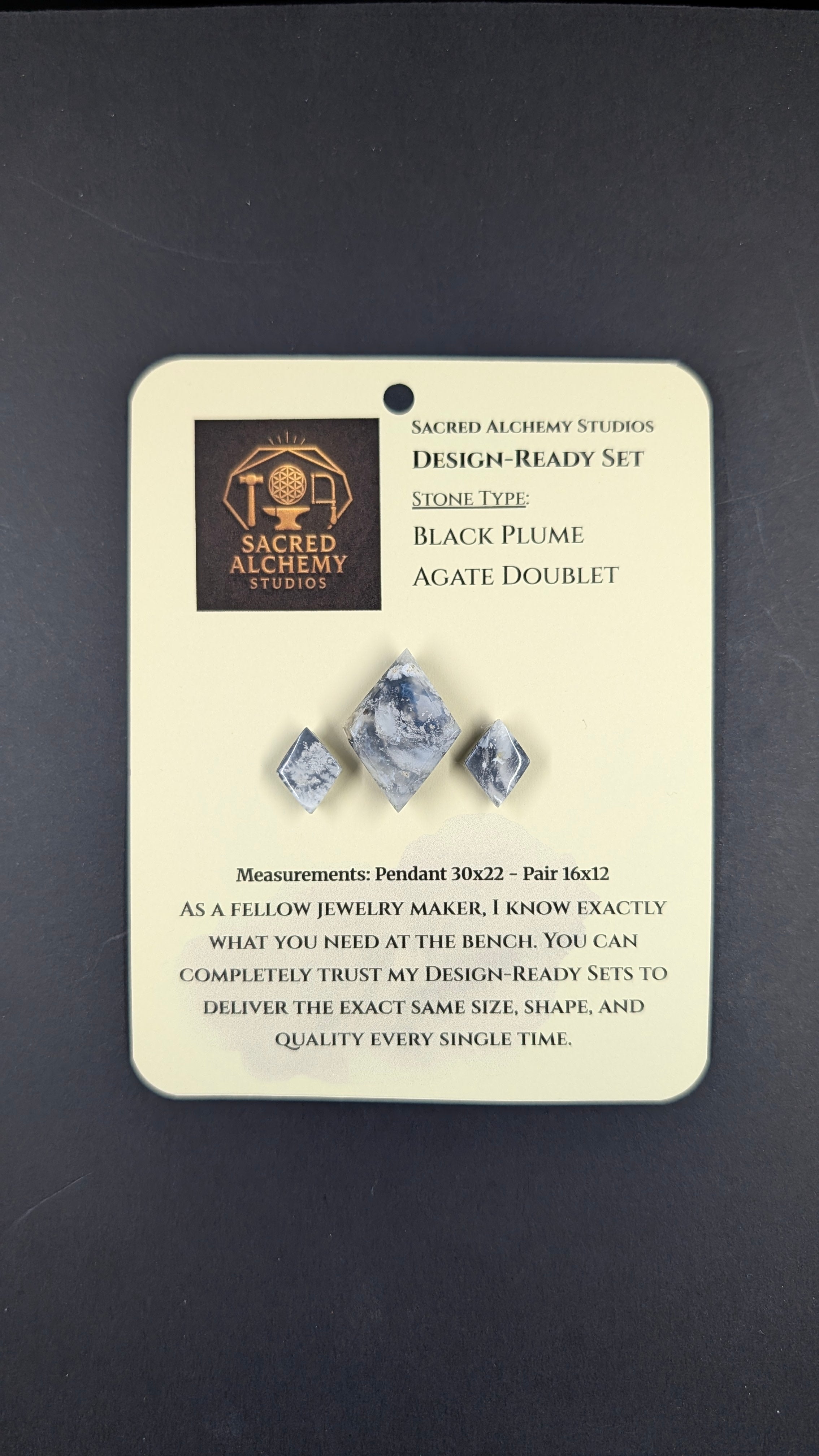 Rhombus Shape - Black Plume Agate Doublet - Design-Ready™™ Set