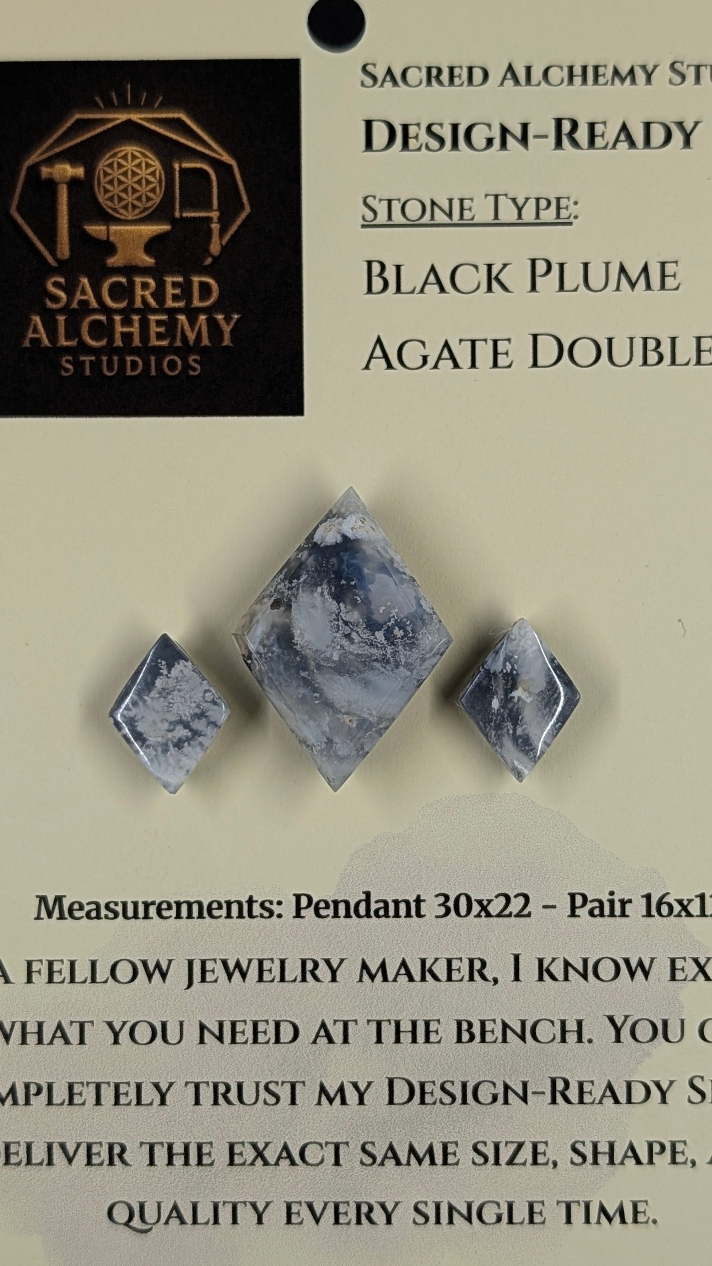 Rhombus Shape - Black Plume Agate Doublet - Design-Ready™™ Set