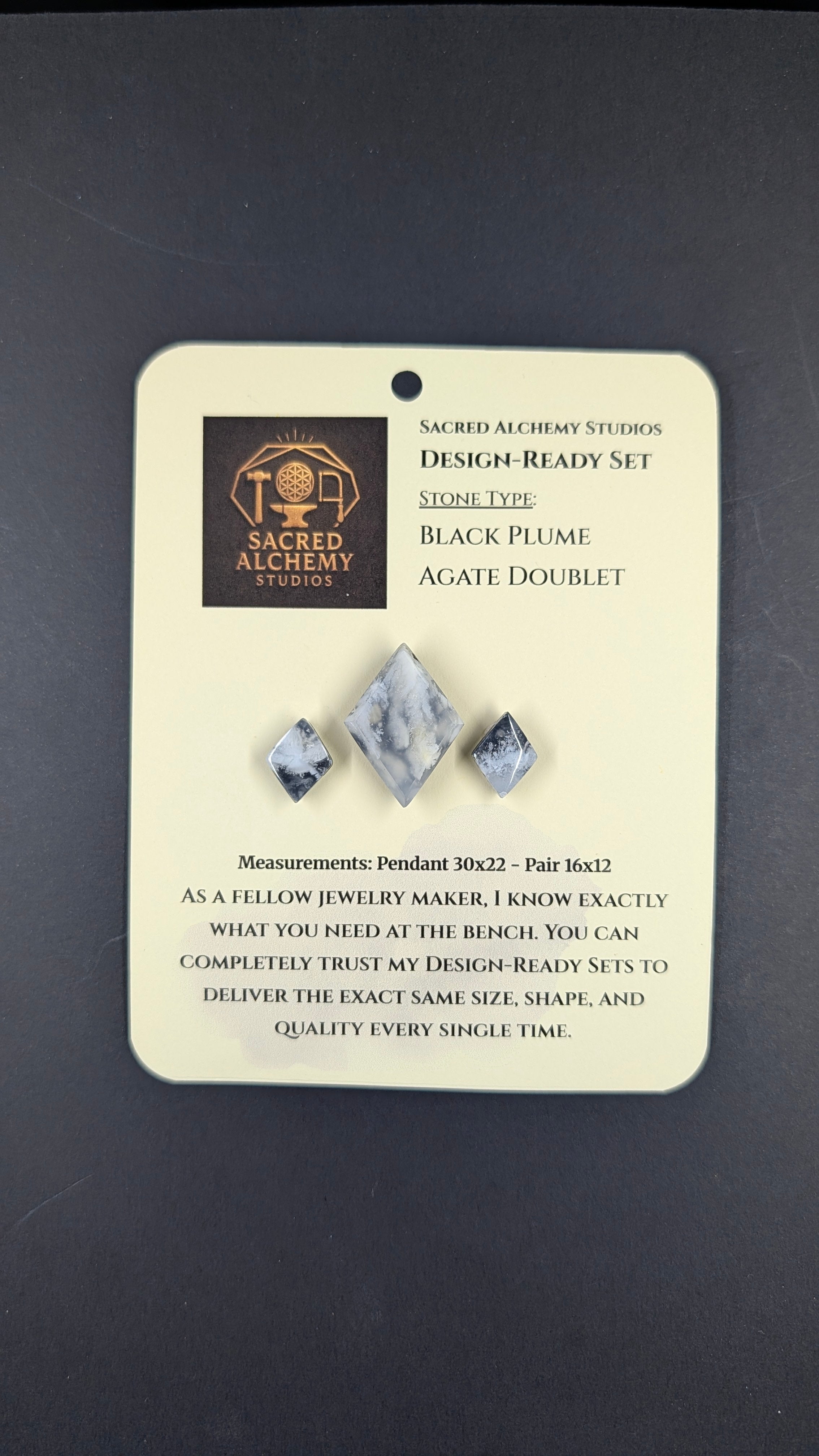Rhombus Shape - Black Plume Agate Doublet - Design-Ready™™ Set
