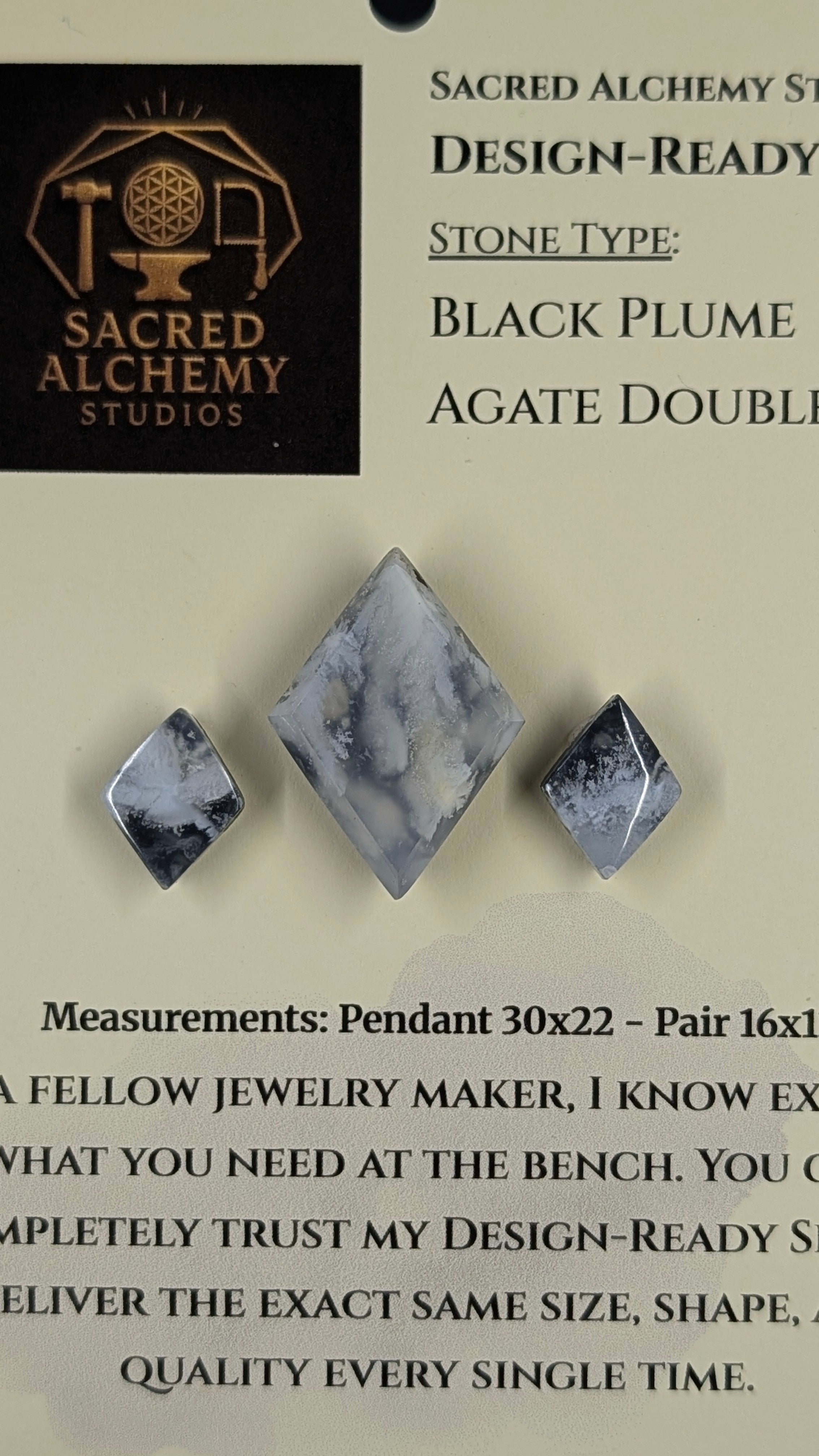 Rhombus Shape - Black Plume Agate Doublet - Design-Ready™™ Set