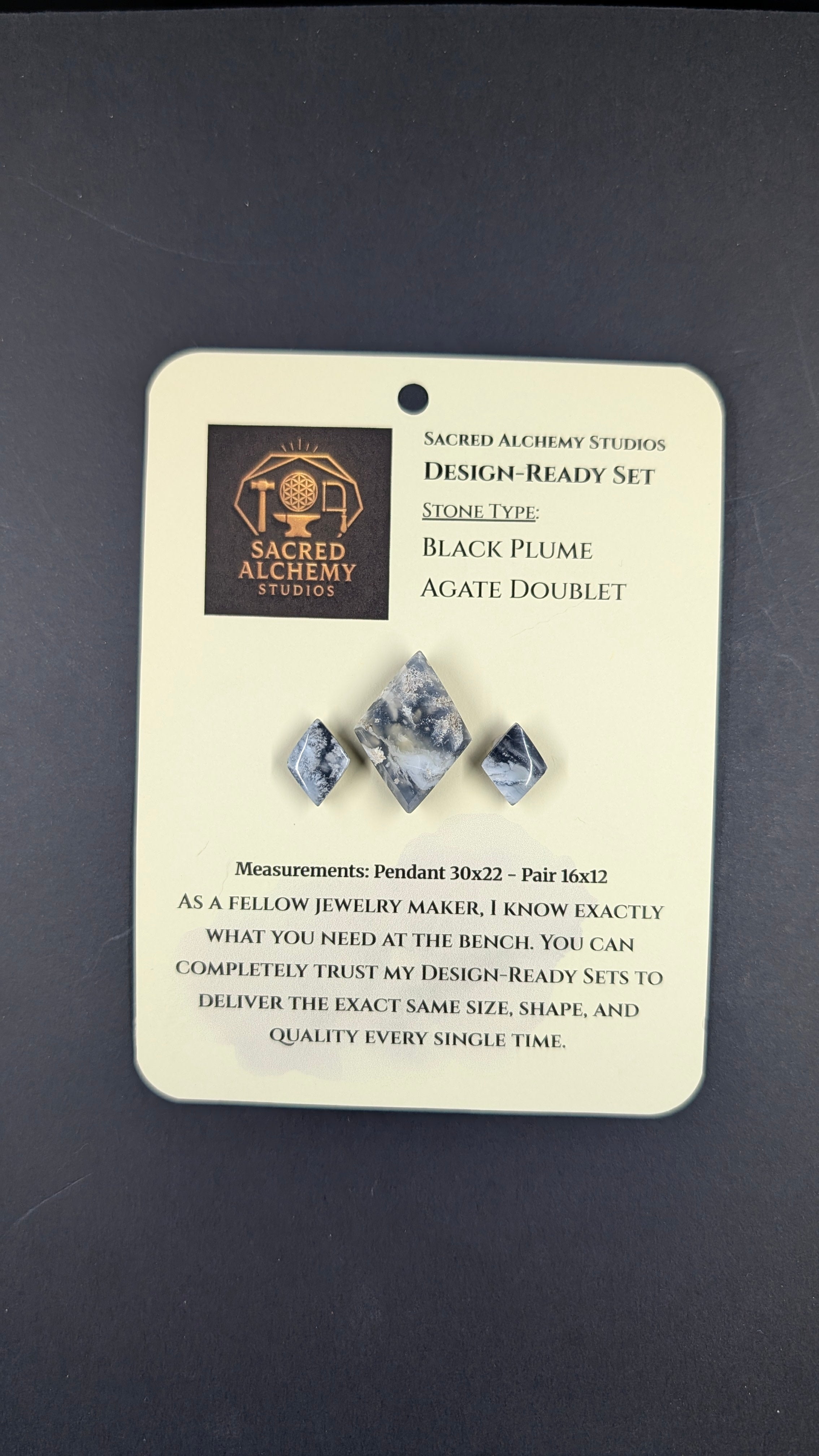 Rhombus Shape - Black Plume Agate Doublet - Design-Ready™™ Set