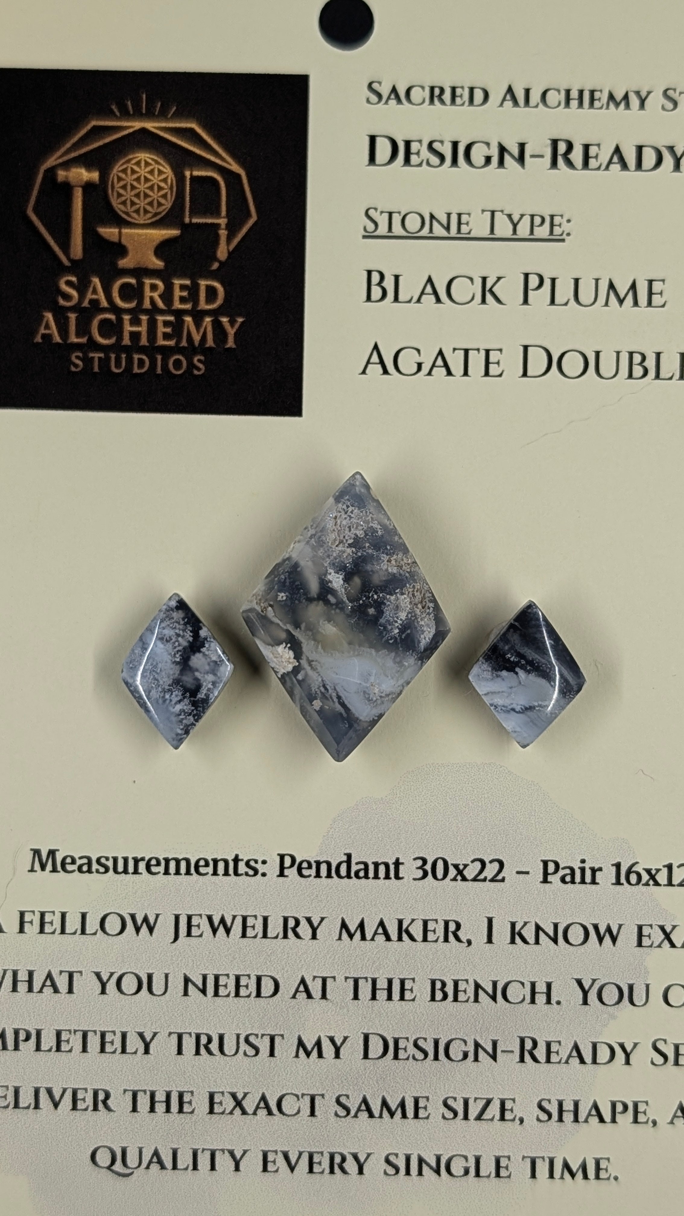 Rhombus Shape - Black Plume Agate Doublet - Design-Ready™™ Set