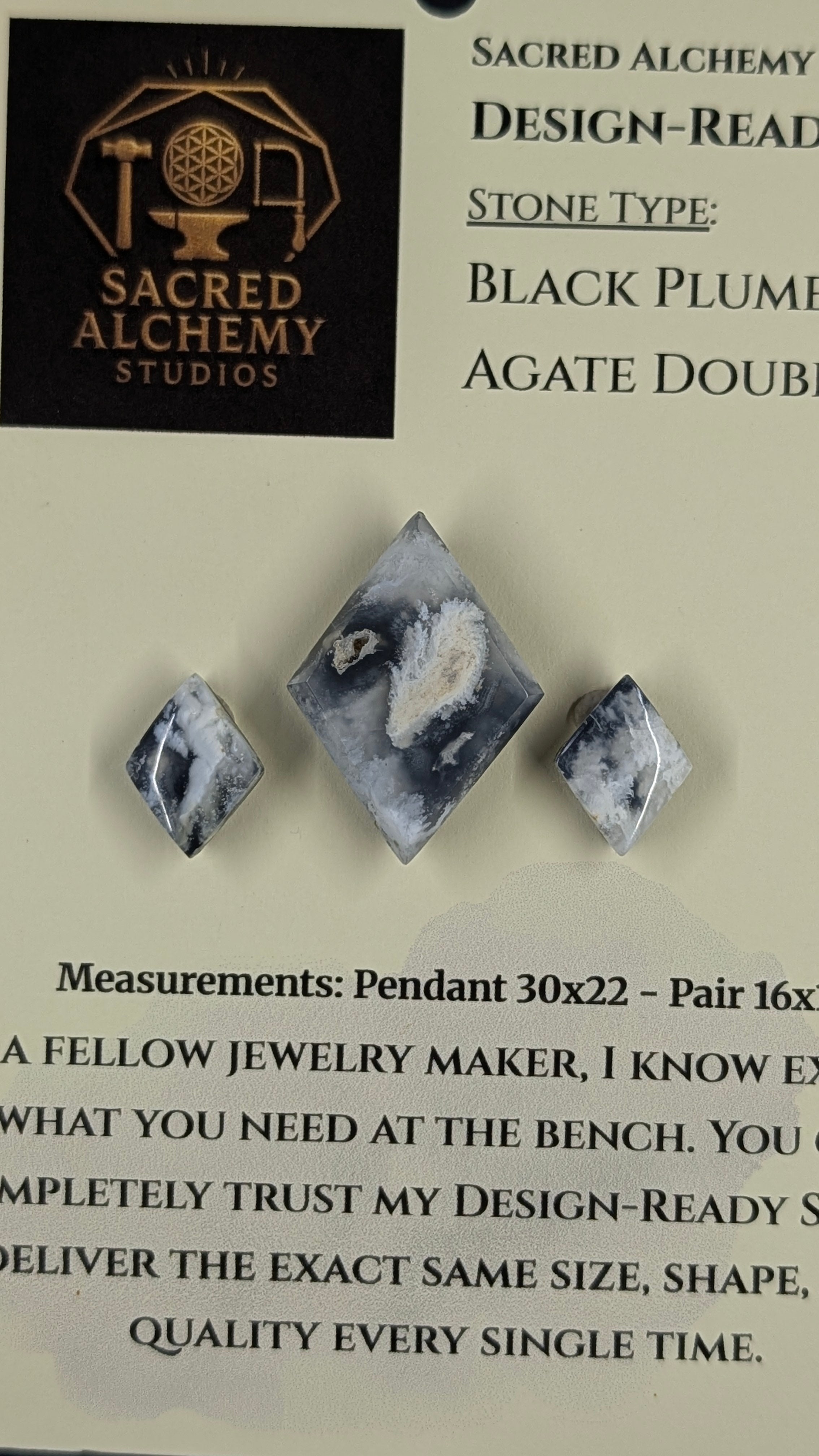 Rhombus Shape - Black Plume Agate Doublet - Design-Ready™™ Set