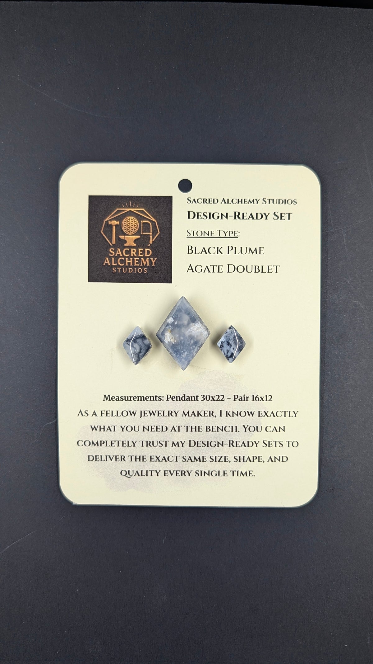 Rhombus Shape - Black Plume Agate Doublet - Design-Ready™™ Set