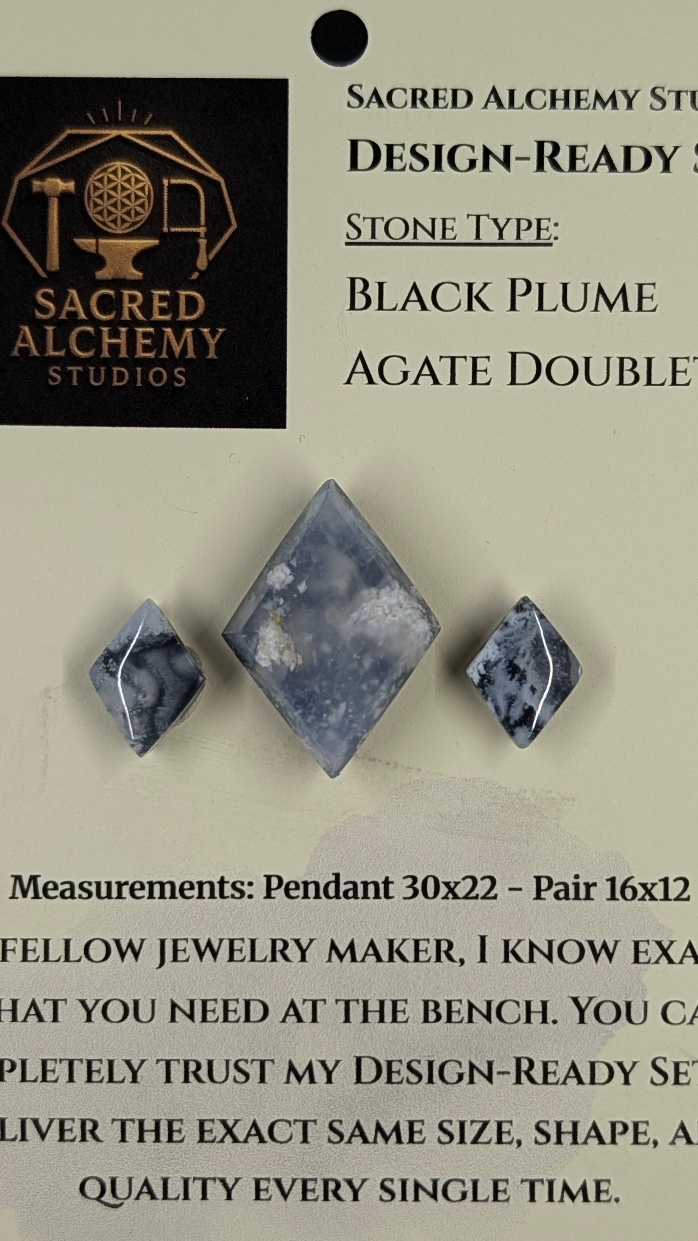 Rhombus Shape - Black Plume Agate Doublet - Design-Ready™™ Set
