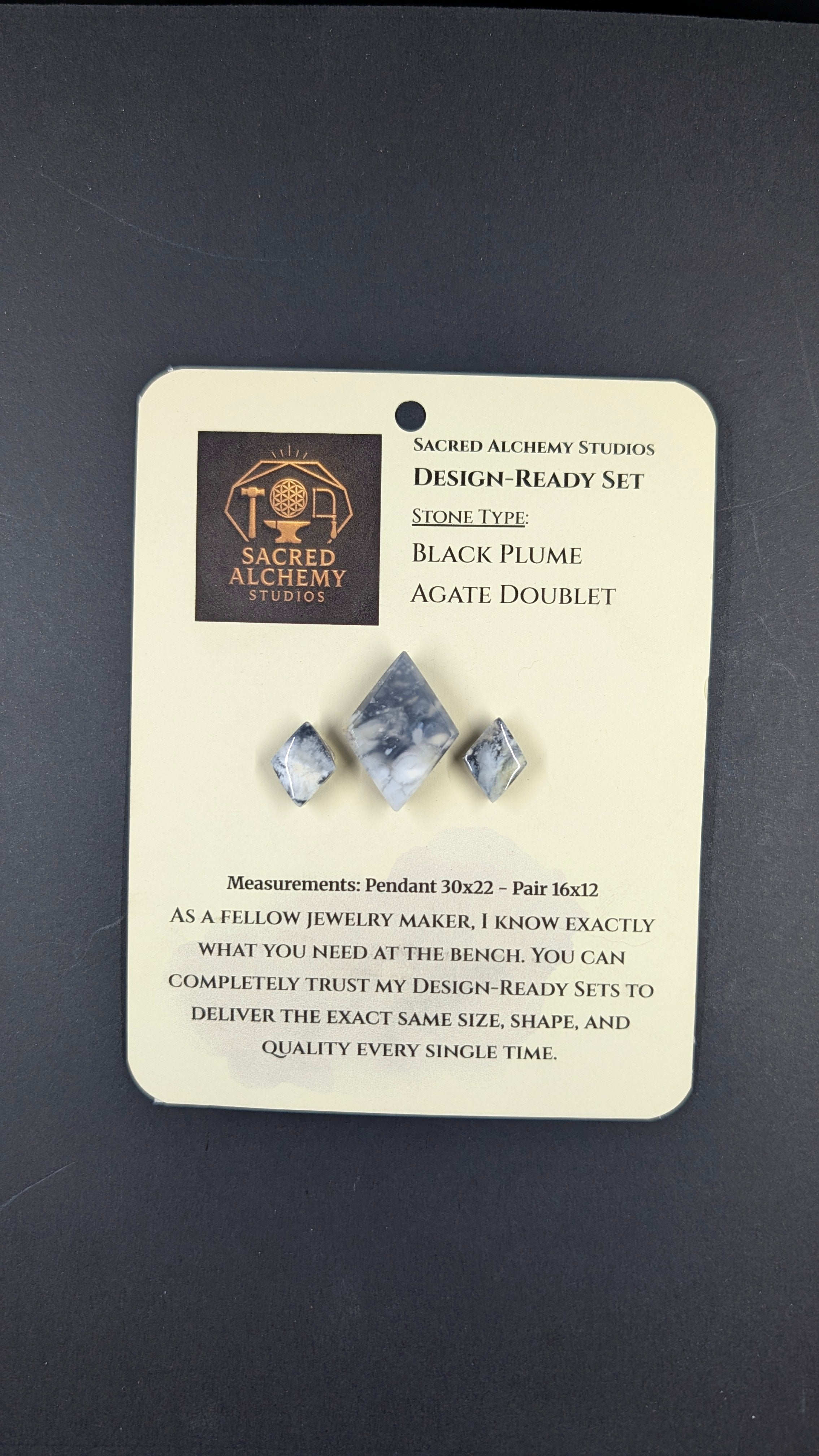 Rhombus Shape - Black Plume Agate Doublet - Design-Ready™™ Set