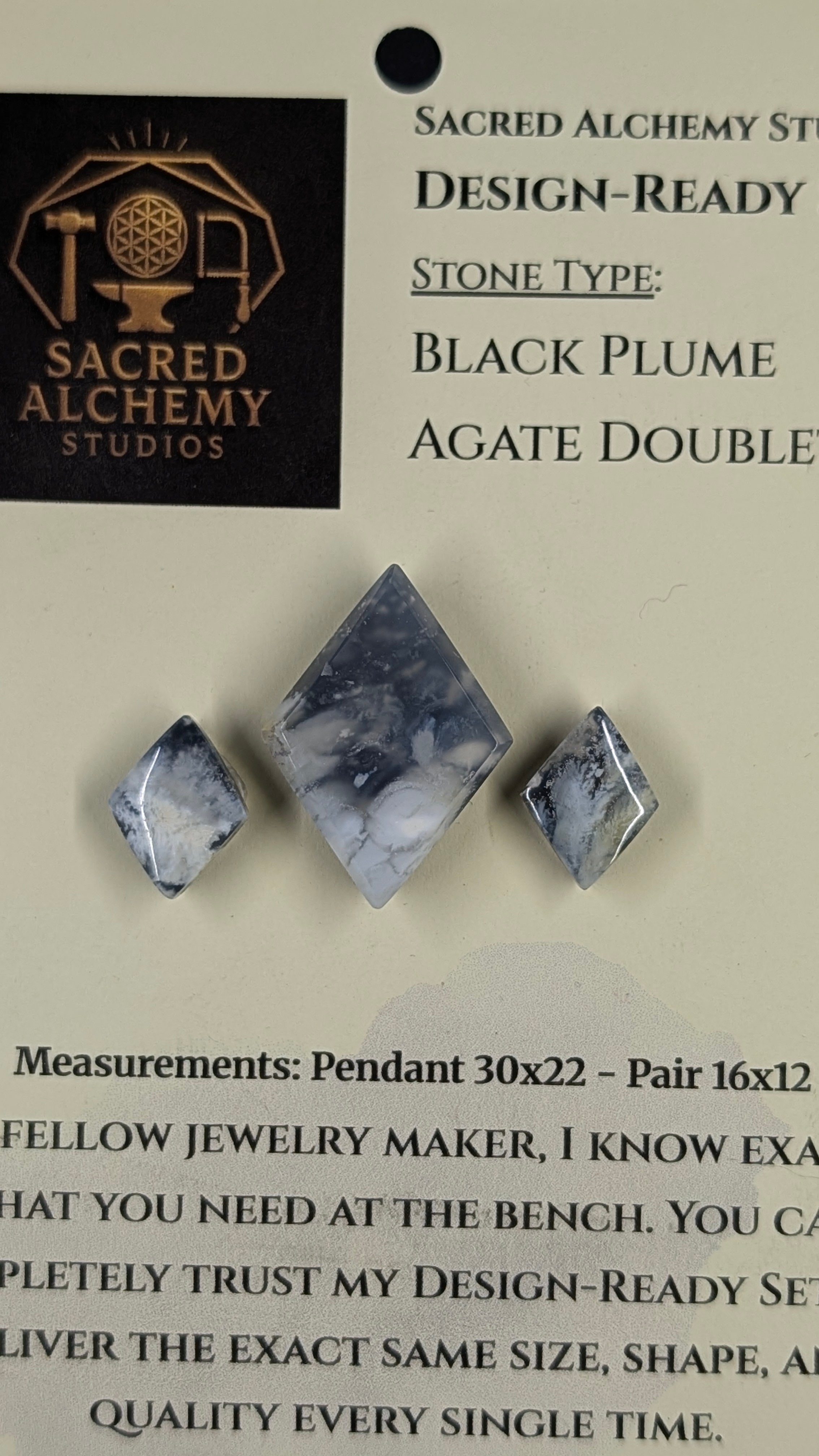 Rhombus Shape - Black Plume Agate Doublet - Design-Ready™™ Set