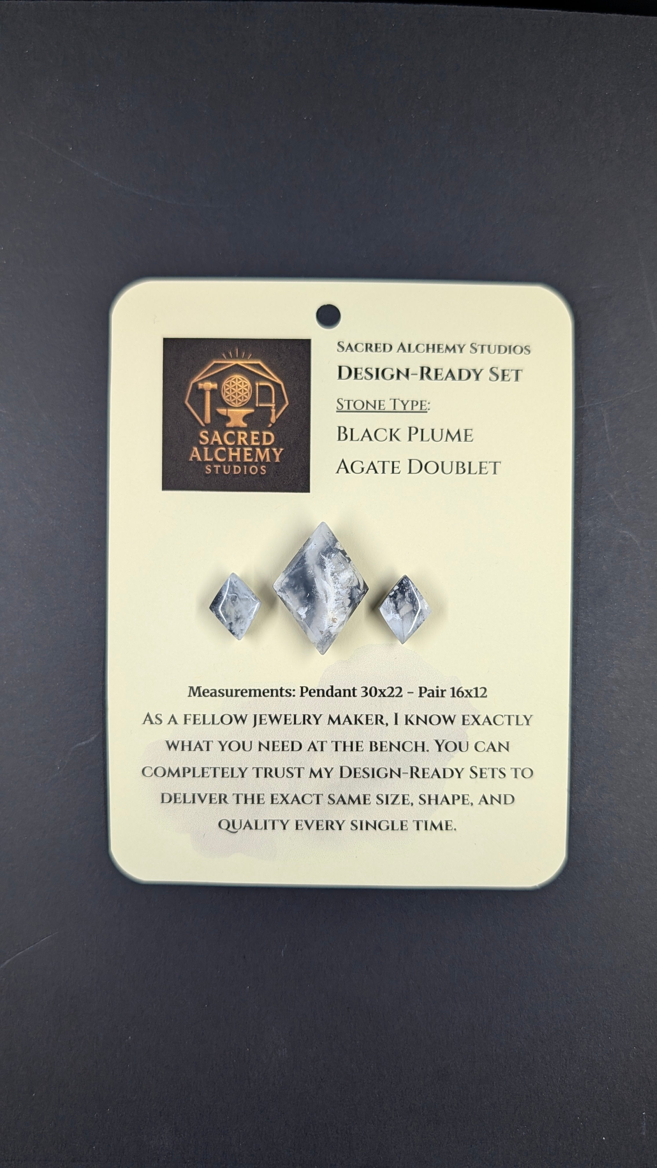 Rhombus Shape - Black Plume Agate Doublet - Design-Ready™™ Set