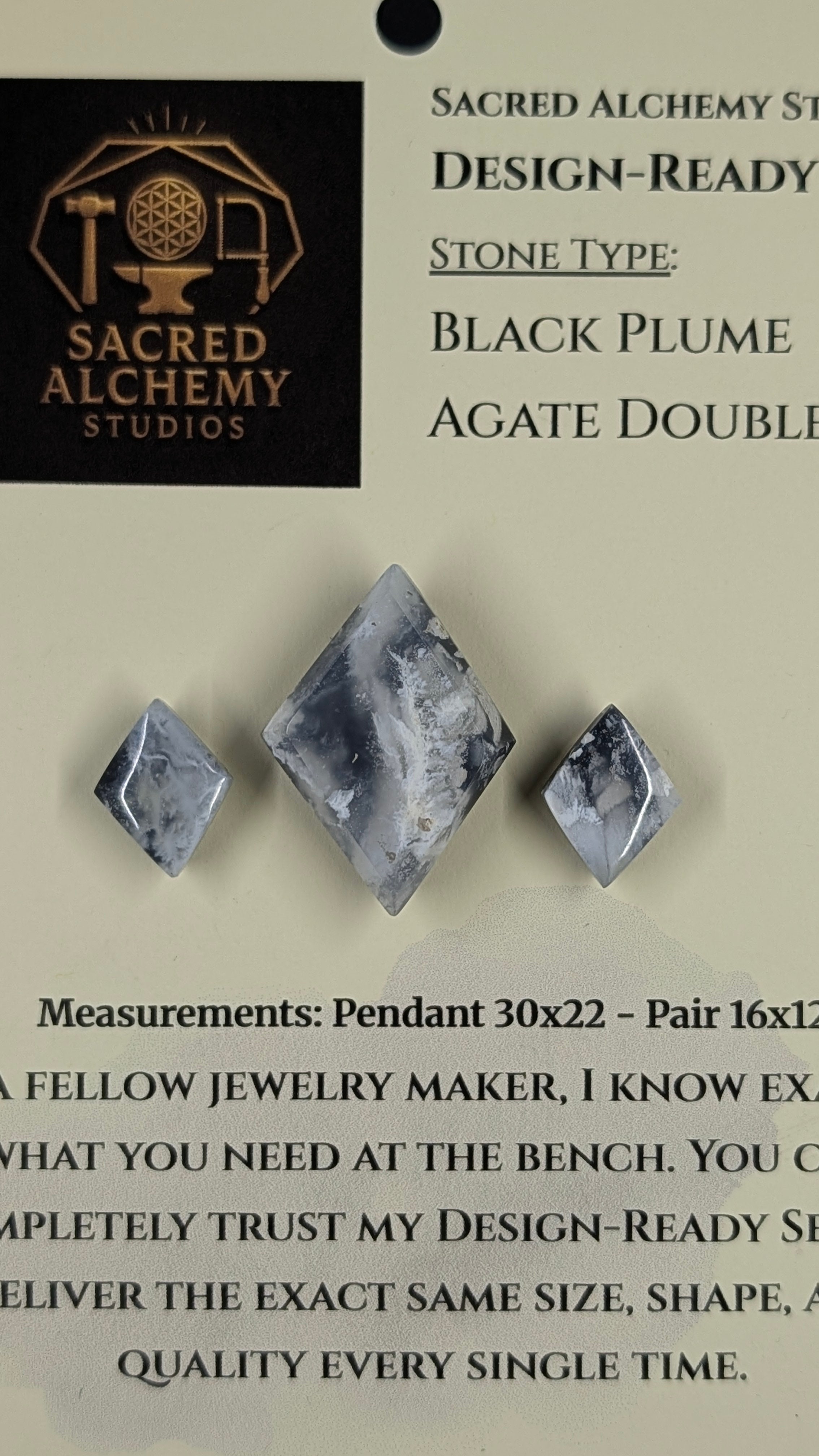 Rhombus Shape - Black Plume Agate Doublet - Design-Ready™™ Set