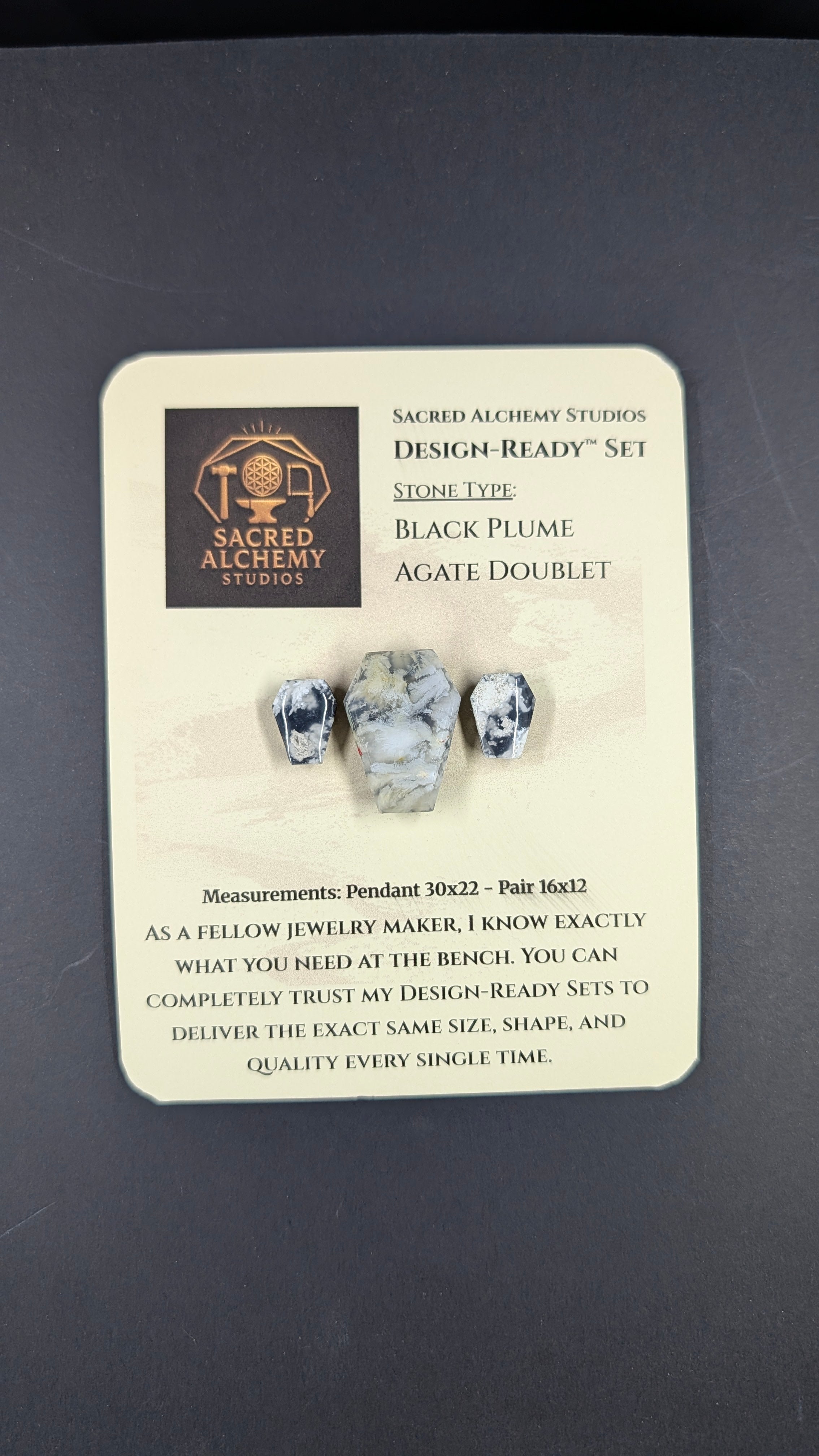 Coffin Shape - Black Plume Agate Doublet - Design-Ready™ Set