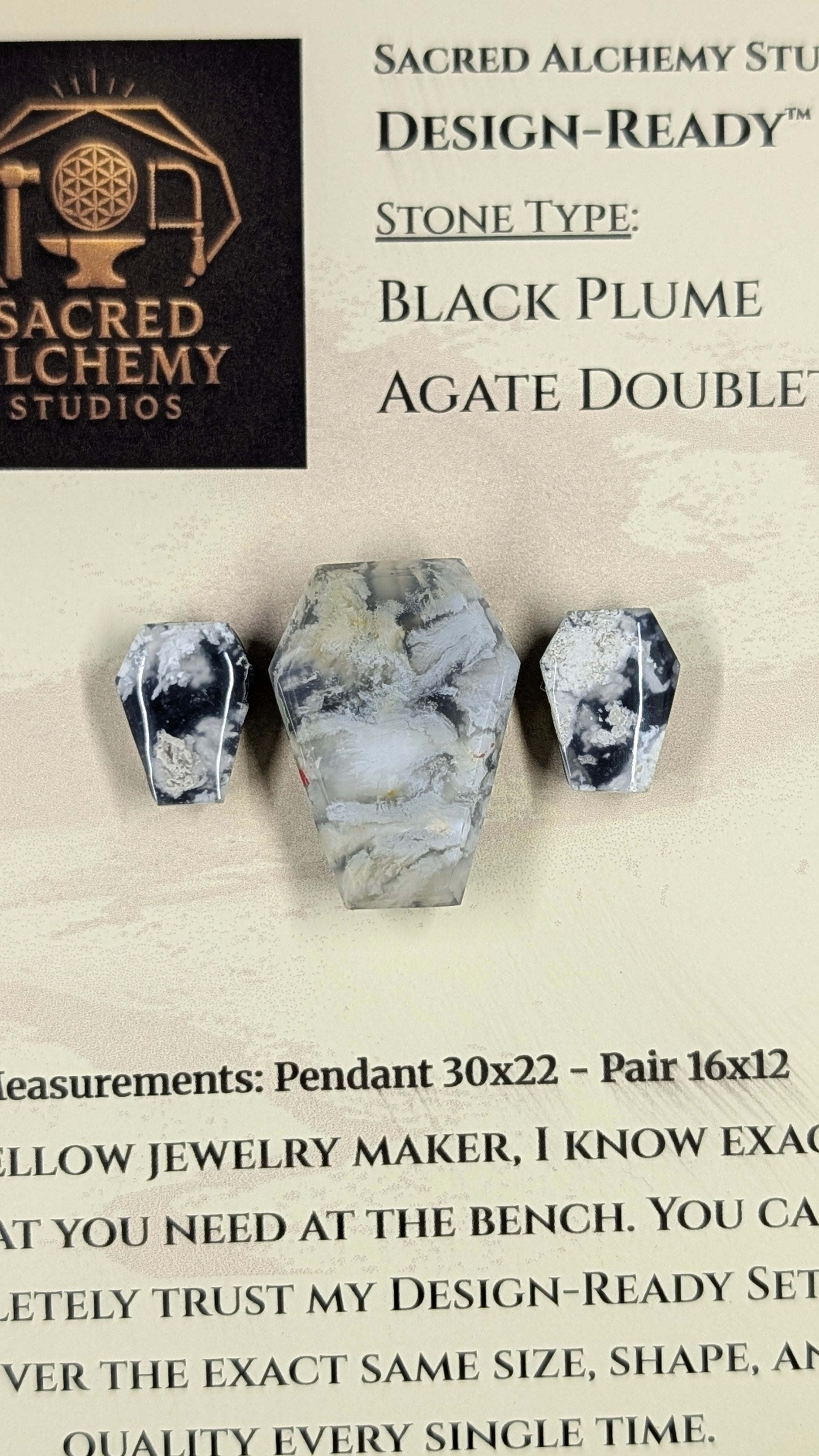 Coffin Shape - Black Plume Agate Doublet - Design-Ready™ Set