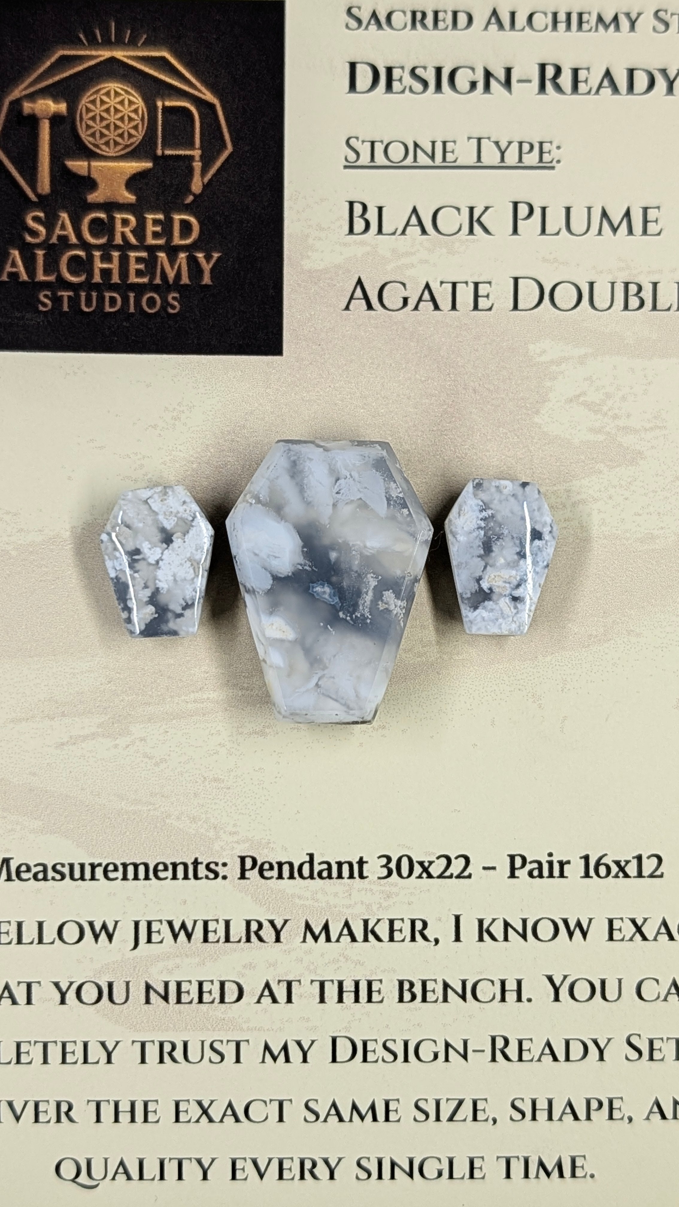 Coffin Shape - Black Plume Agate Doublet - Design-Ready™ Set