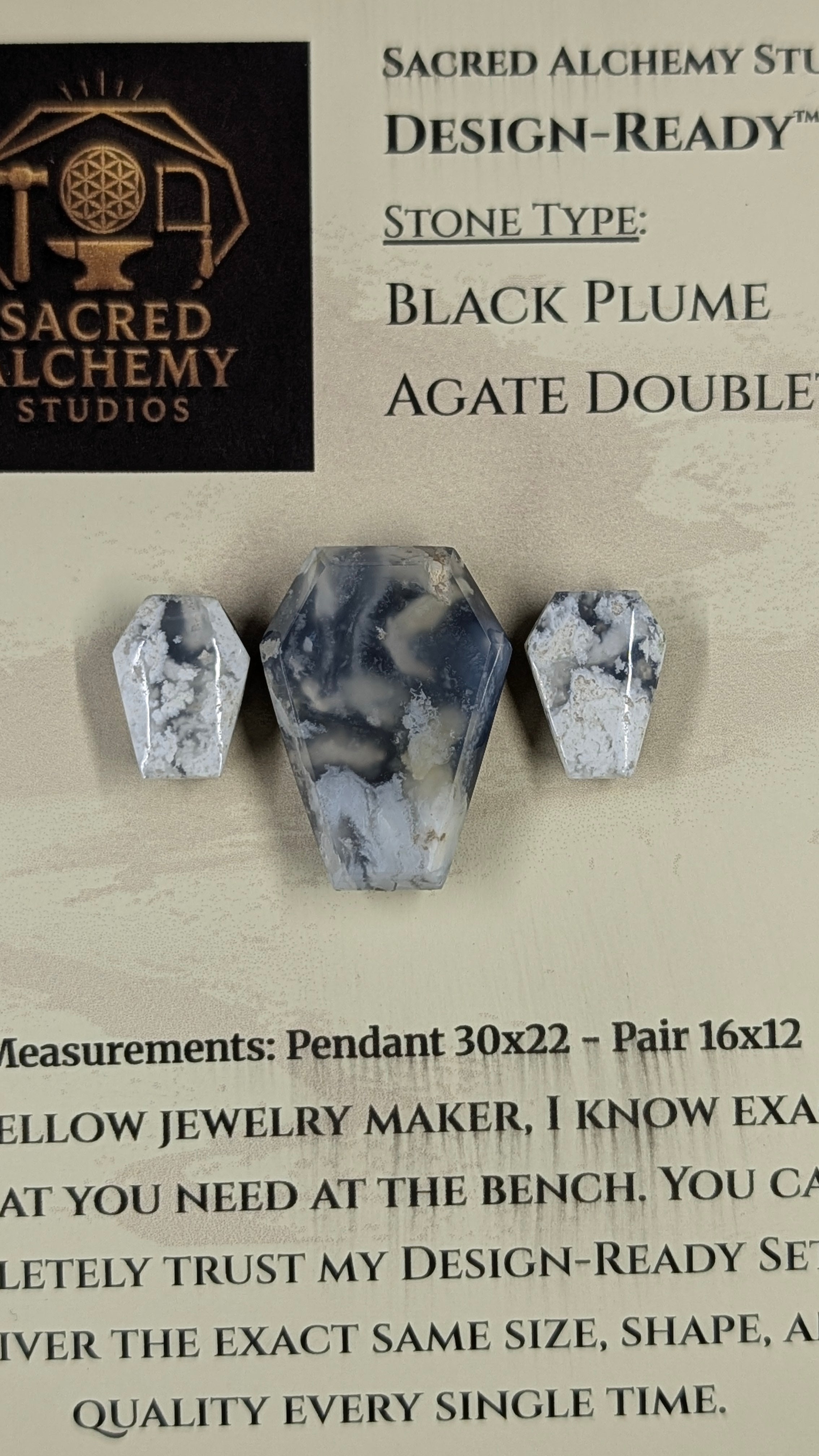 Coffin Shape - Black Plume Agate Doublet - Design-Ready™ Set