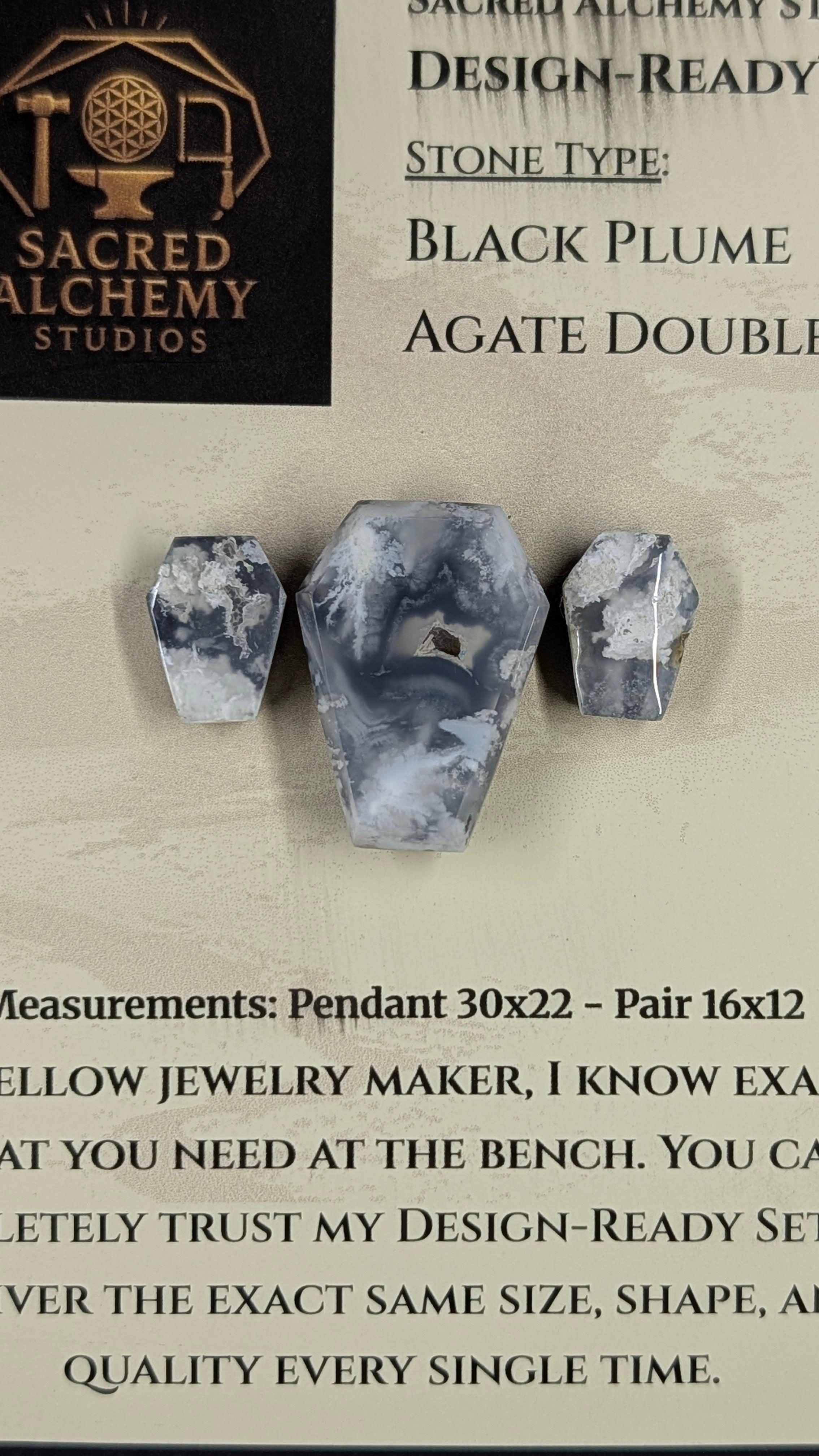 Coffin Shape - Black Plume Agate Doublet - Design-Ready™ Set