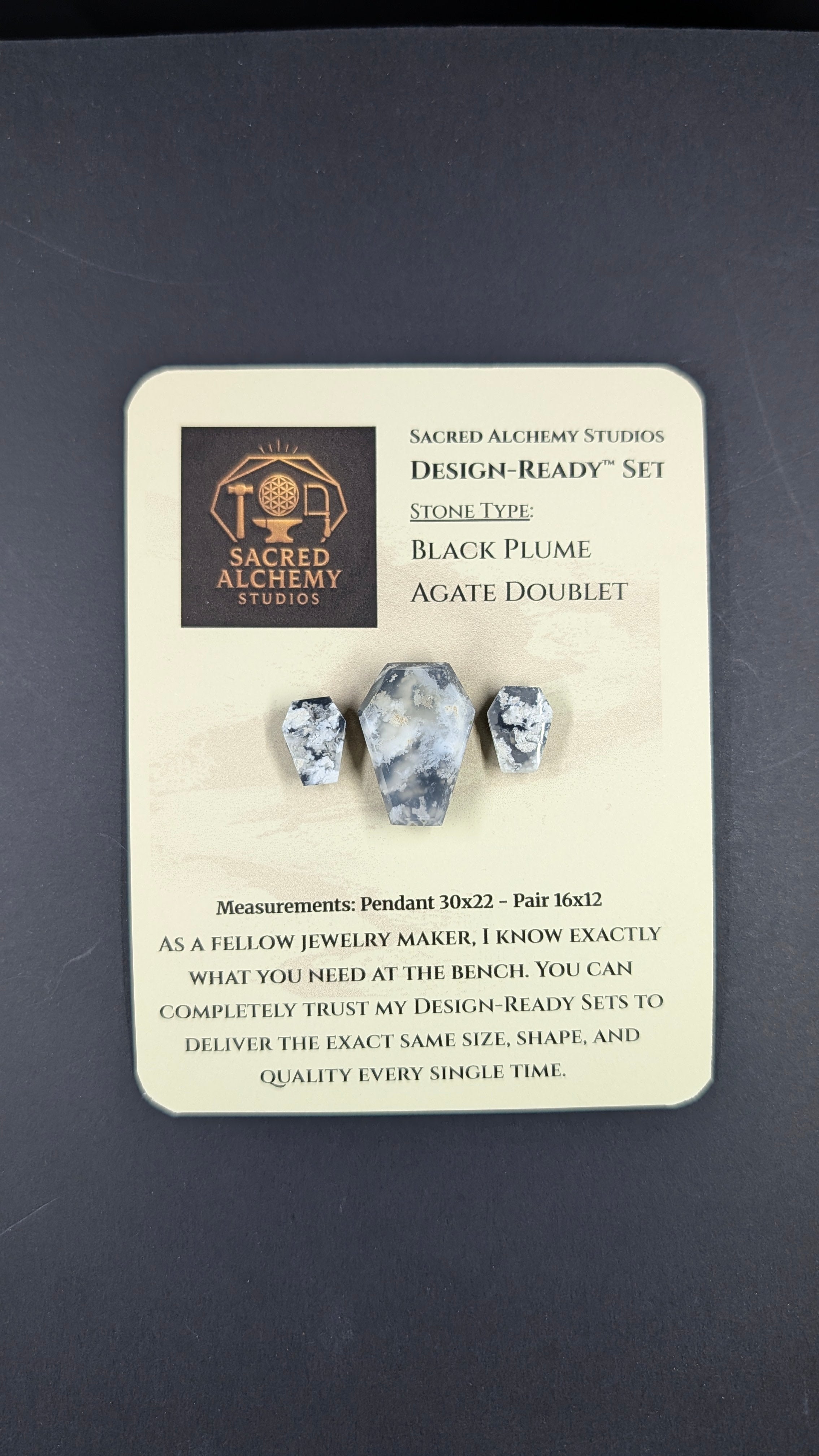 Coffin Shape - Black Plume Agate Doublet - Design-Ready™ Set