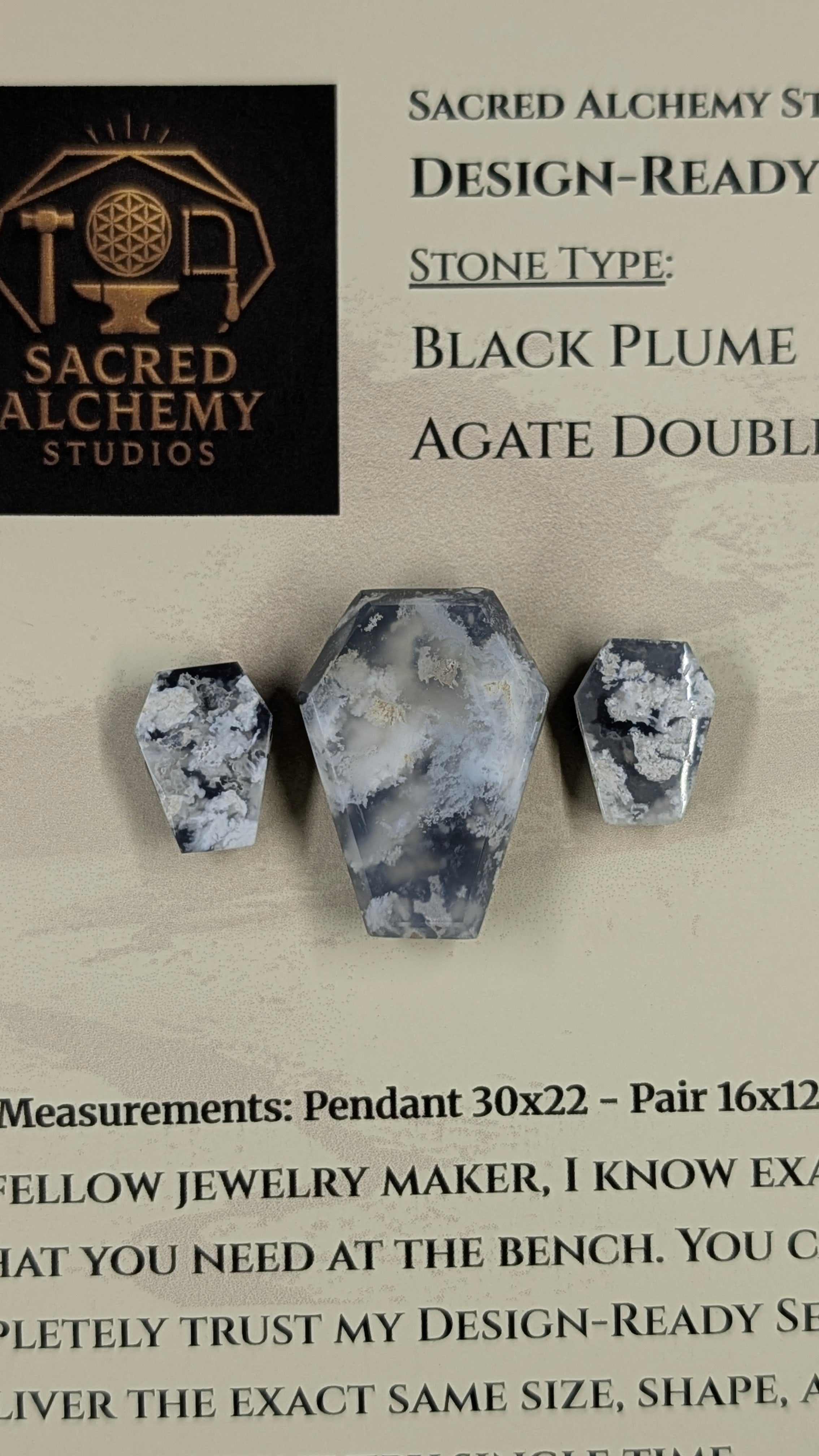 Coffin Shape - Black Plume Agate Doublet - Design-Ready™ Set