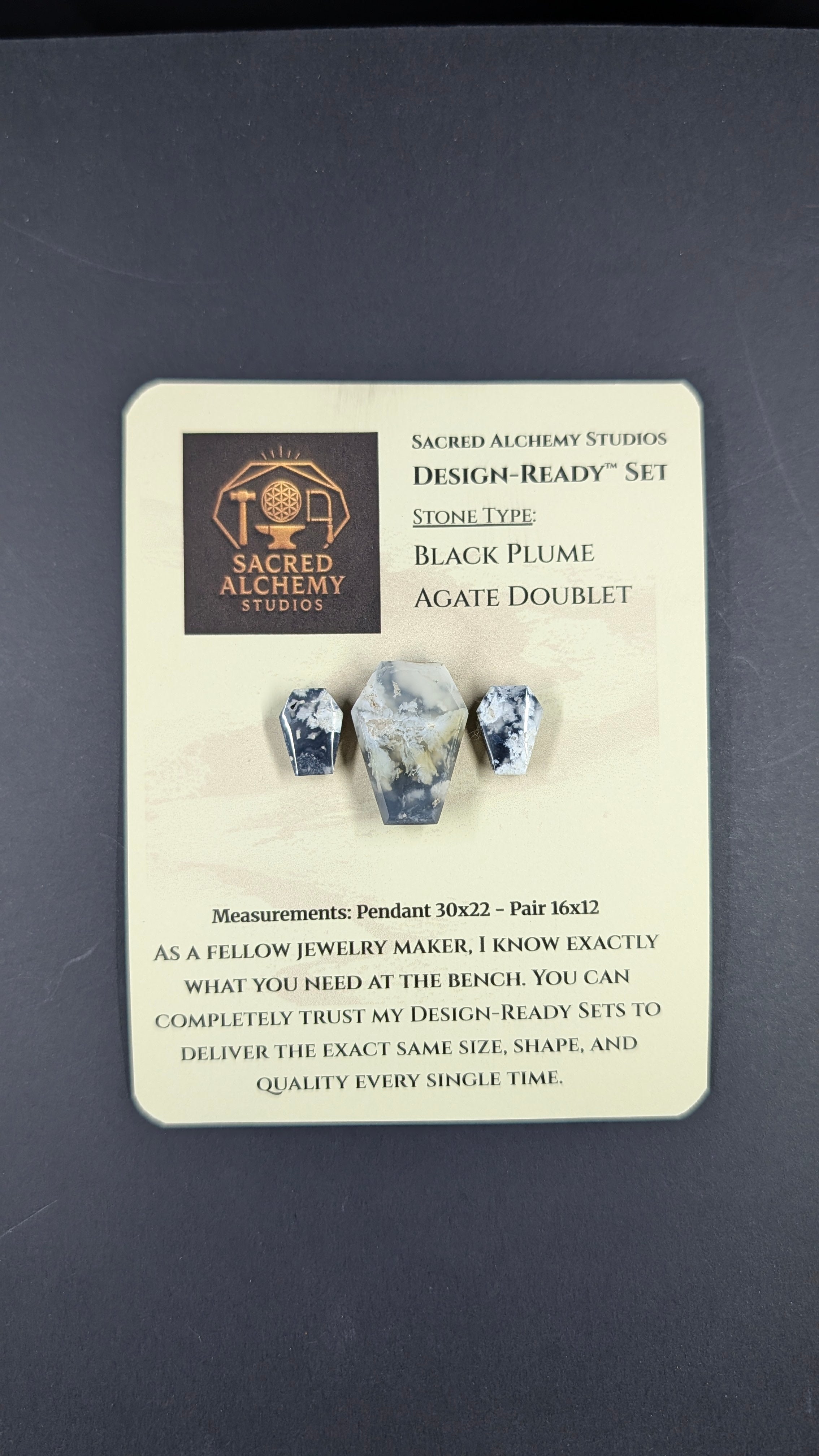 Coffin Shape - Black Plume Agate Doublet - Design-Ready™ Set
