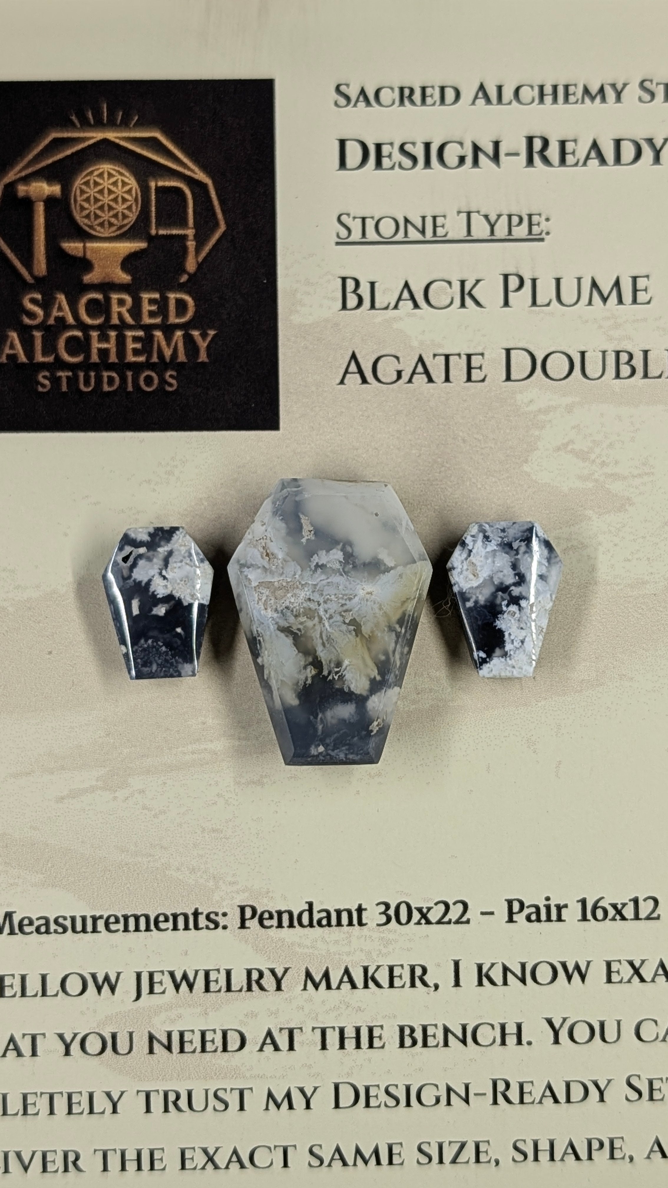 Coffin Shape - Black Plume Agate Doublet - Design-Ready™ Set